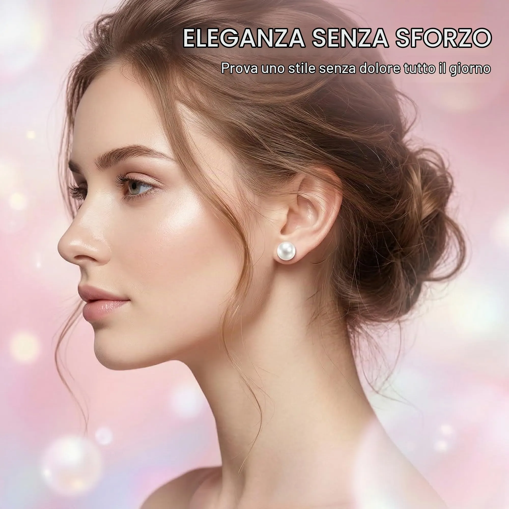 IBXWMNG 5 Paia Orecchini Magnetici per Donna e Uomo, Perle d'Imitazione Bianche e Sfumate 6mm-10mm - immagine 2