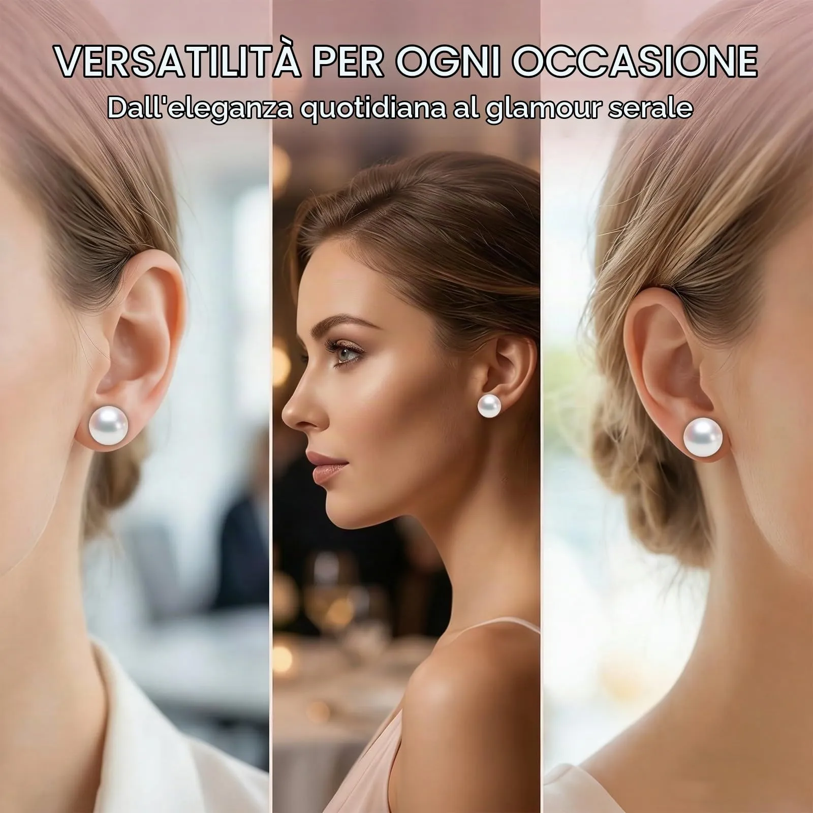 IBXWMNG 5 Paia Orecchini Magnetici per Donna e Uomo, Perle d'Imitazione Bianche e Sfumate 6mm-10mm - immagine 4
