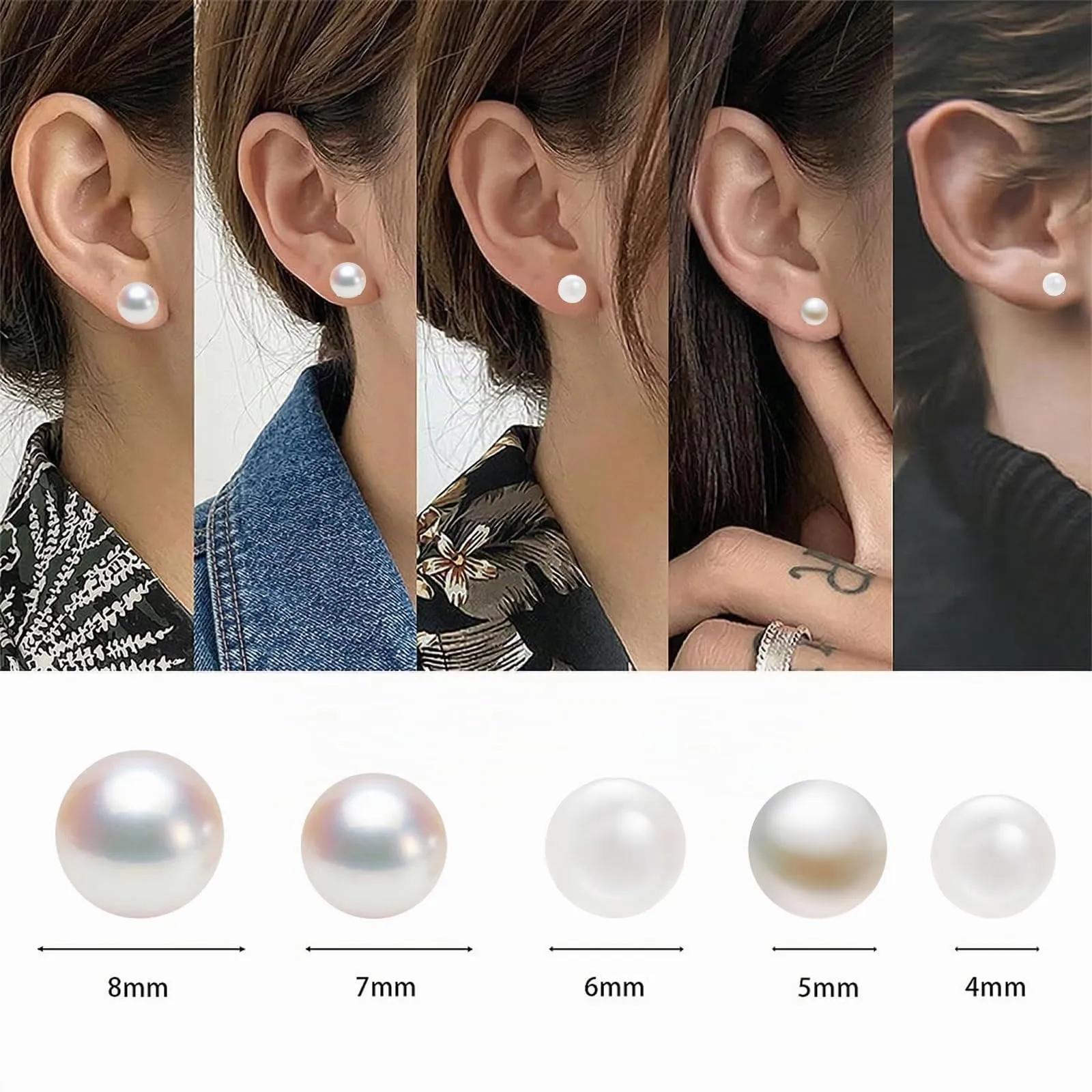 IBXWMNG 5 Paia Orecchini Magnetici per Donna e Uomo, Perle d'Imitazione Bianche e Sfumate 6mm-10mm - immagine 5