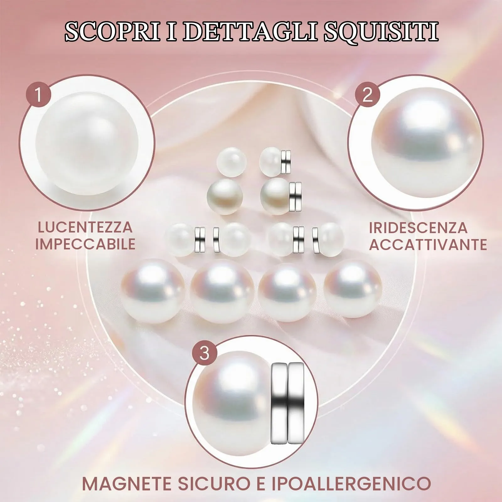IBXWMNG 5 Paia Orecchini Magnetici per Donna e Uomo, Perle d'Imitazione Bianche e Sfumate 6mm-10mm - immagine 6