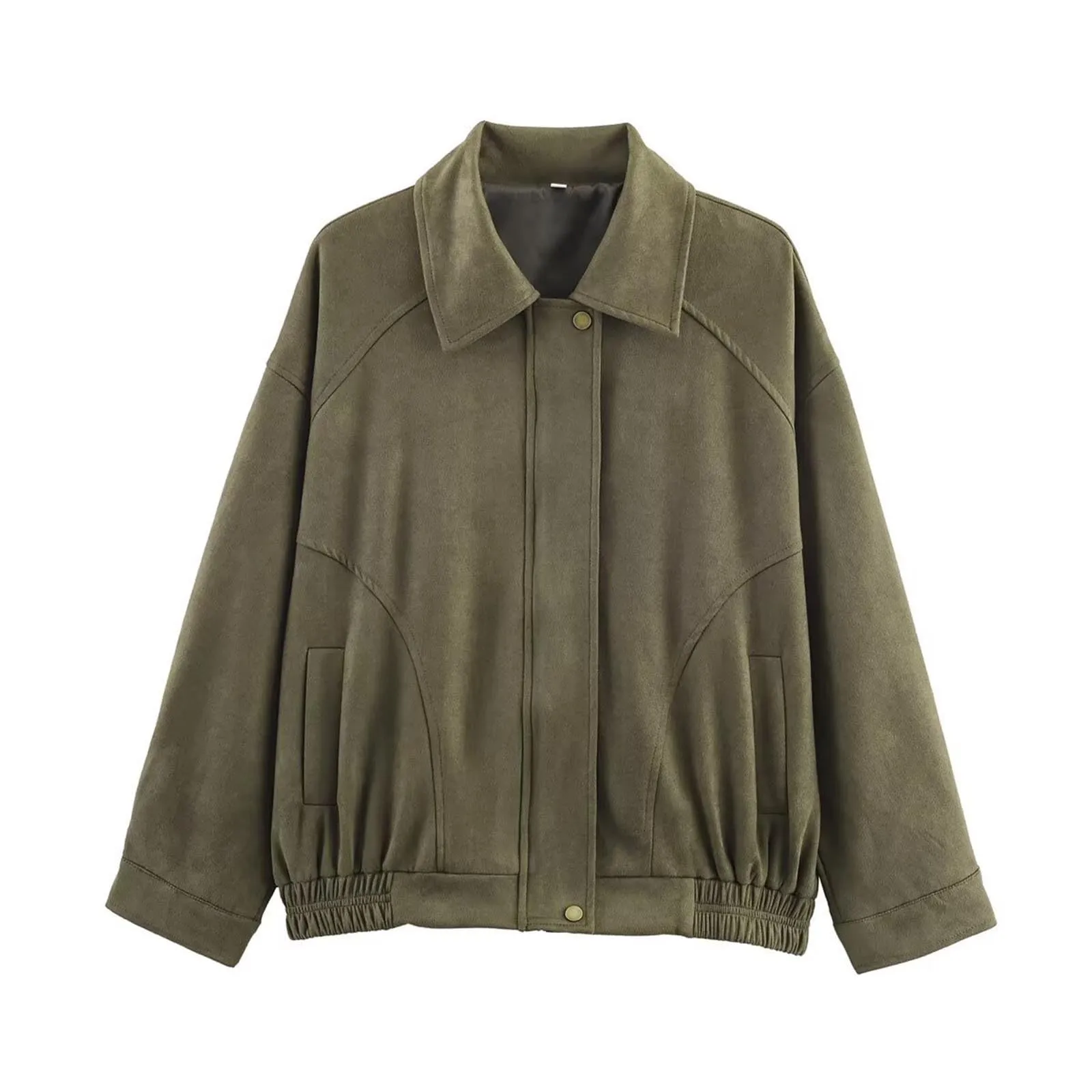 WZMYDBD Giacca Bomber in Pelle Scamosciata da Donna con Zip - immagine 1