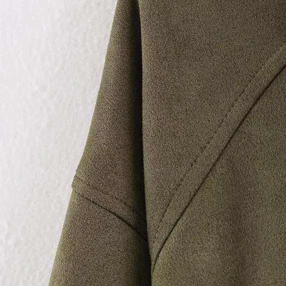 WZMYDBD Giacca Bomber Corta da Donna in Finta Pelle Scamosciata con Zip e Tasche - immagine 6