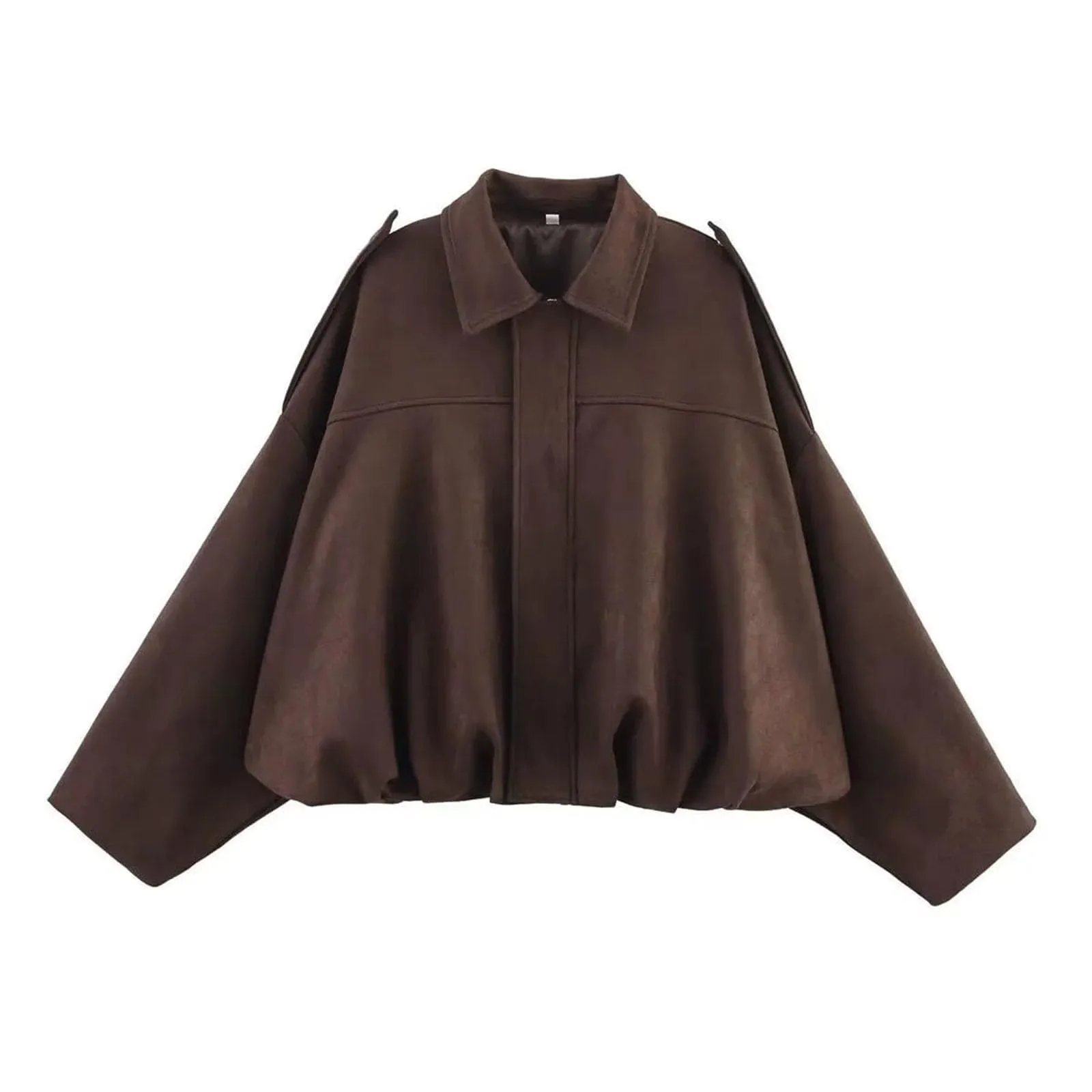 WZMYDBD Giacca Bomber Donna in Finta Pelle Scamosciata Corta con Zip e Tasche - immagine 1