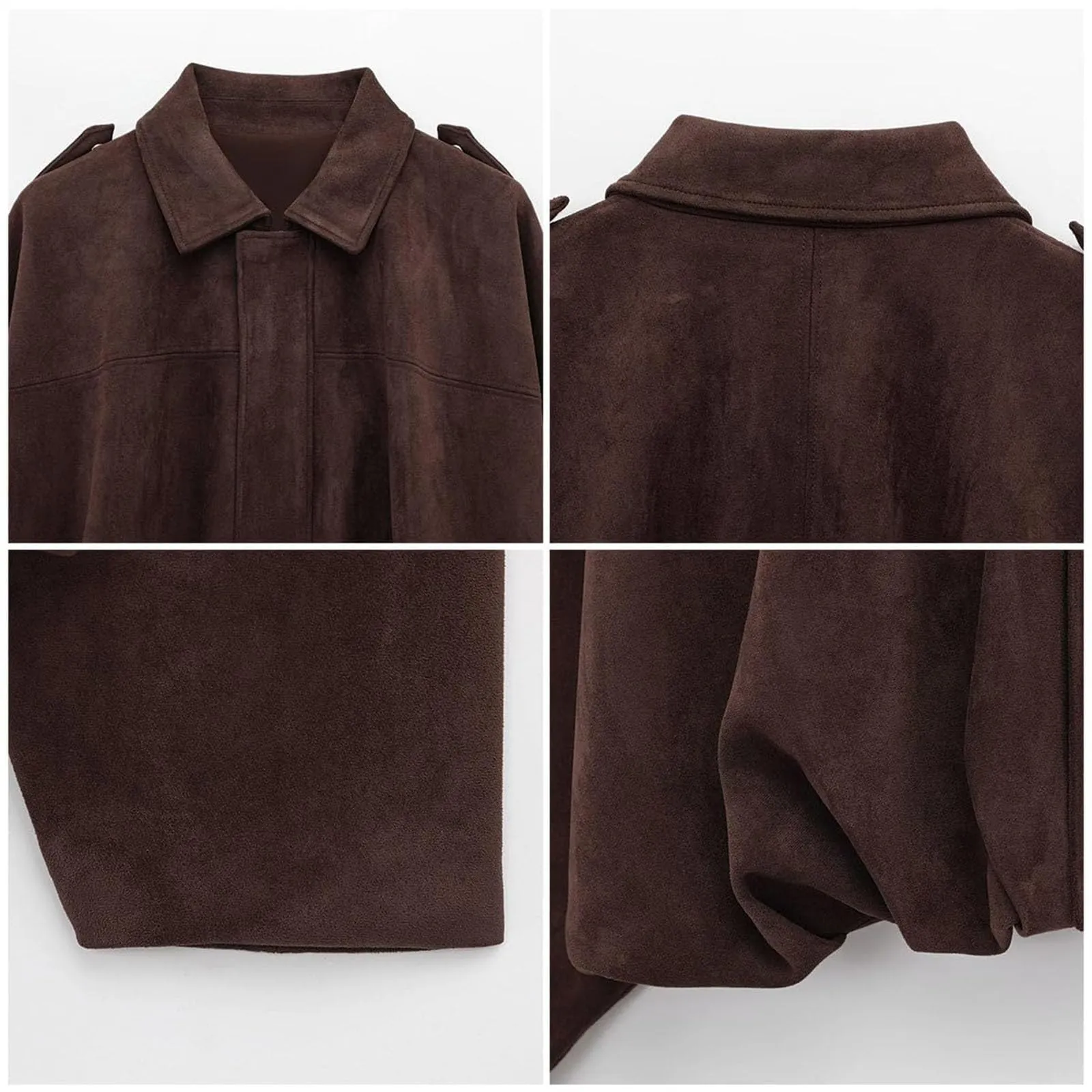 WZMYDBD Giacca Bomber in Pelle Scamosciata da Donna con Zip - immagine 6