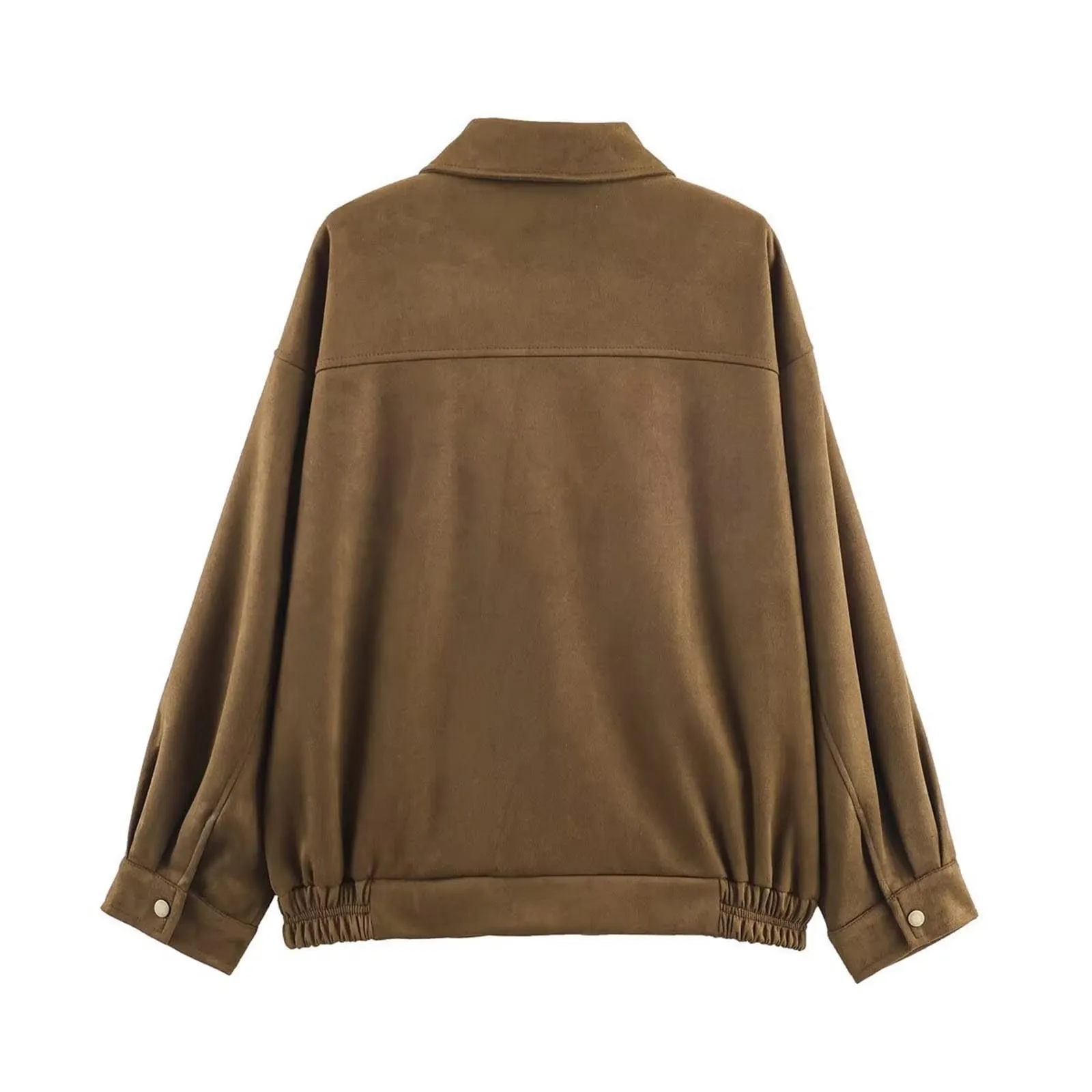 WZMYDBD Giacca Bomber Corta da Donna in Finta Pelle Scamosciata con Zip e Tasche - immagine 4
