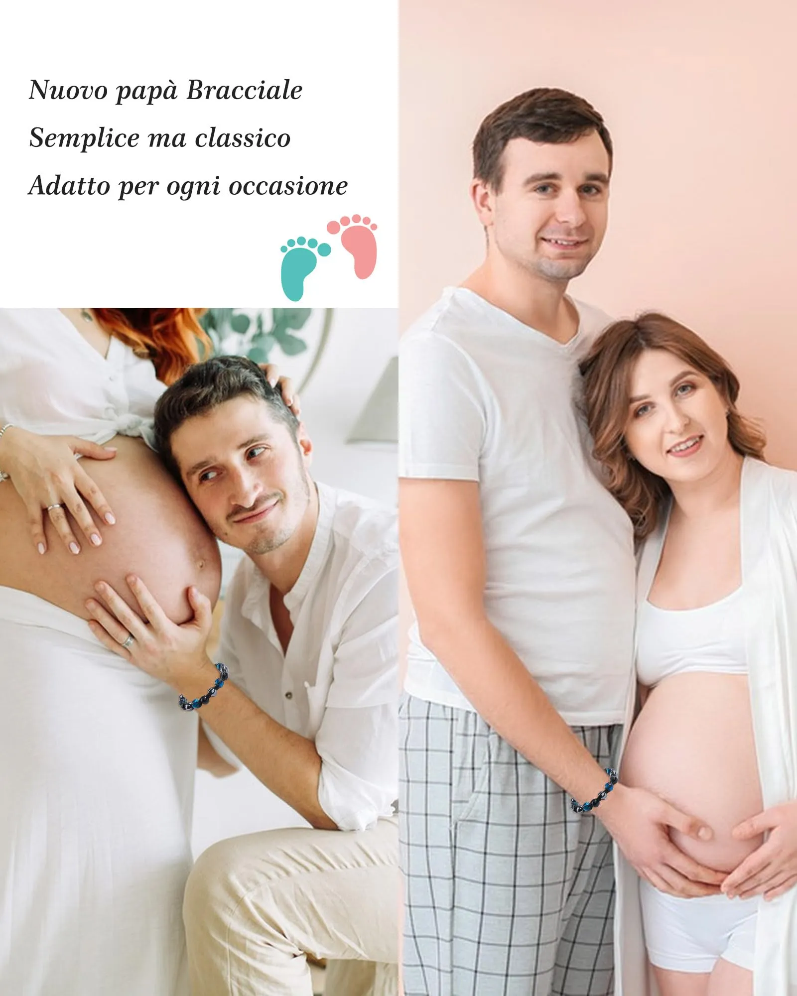 VGWON Bracciale in Pietra Naturale Occhio di Tigre per Papà, Regolabile 7,5-11,8 pollici, Blu - immagine 2