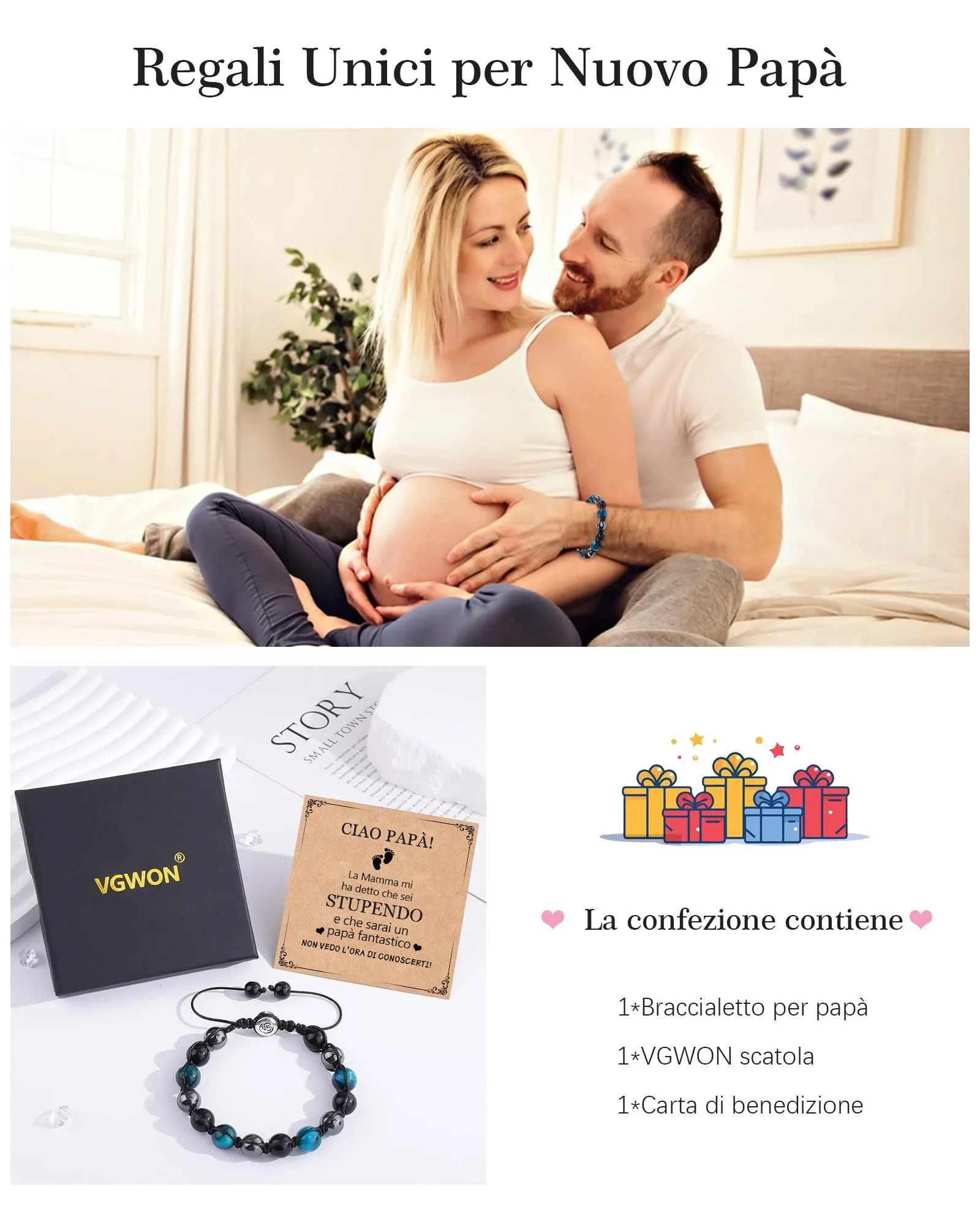 VGWON Bracciale in Pietra Naturale Occhio di Tigre per Papà, Regolabile 7,5-11,8 pollici, Blu - immagine 5