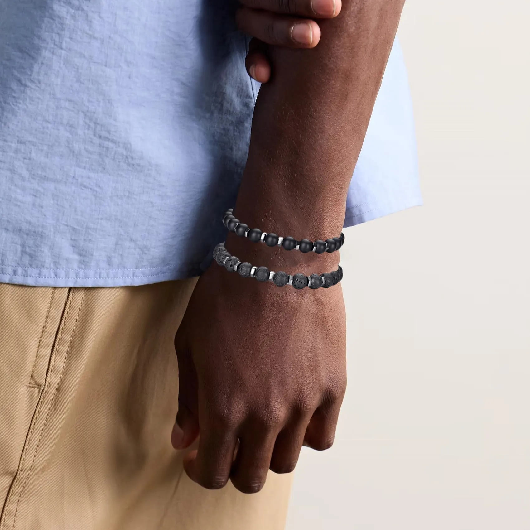 RANKEEF Set di Bracciali con Perline in Occhio di Tigre, Agata Nera e Roccia Lavica per Uomo e Donna - immagine 5