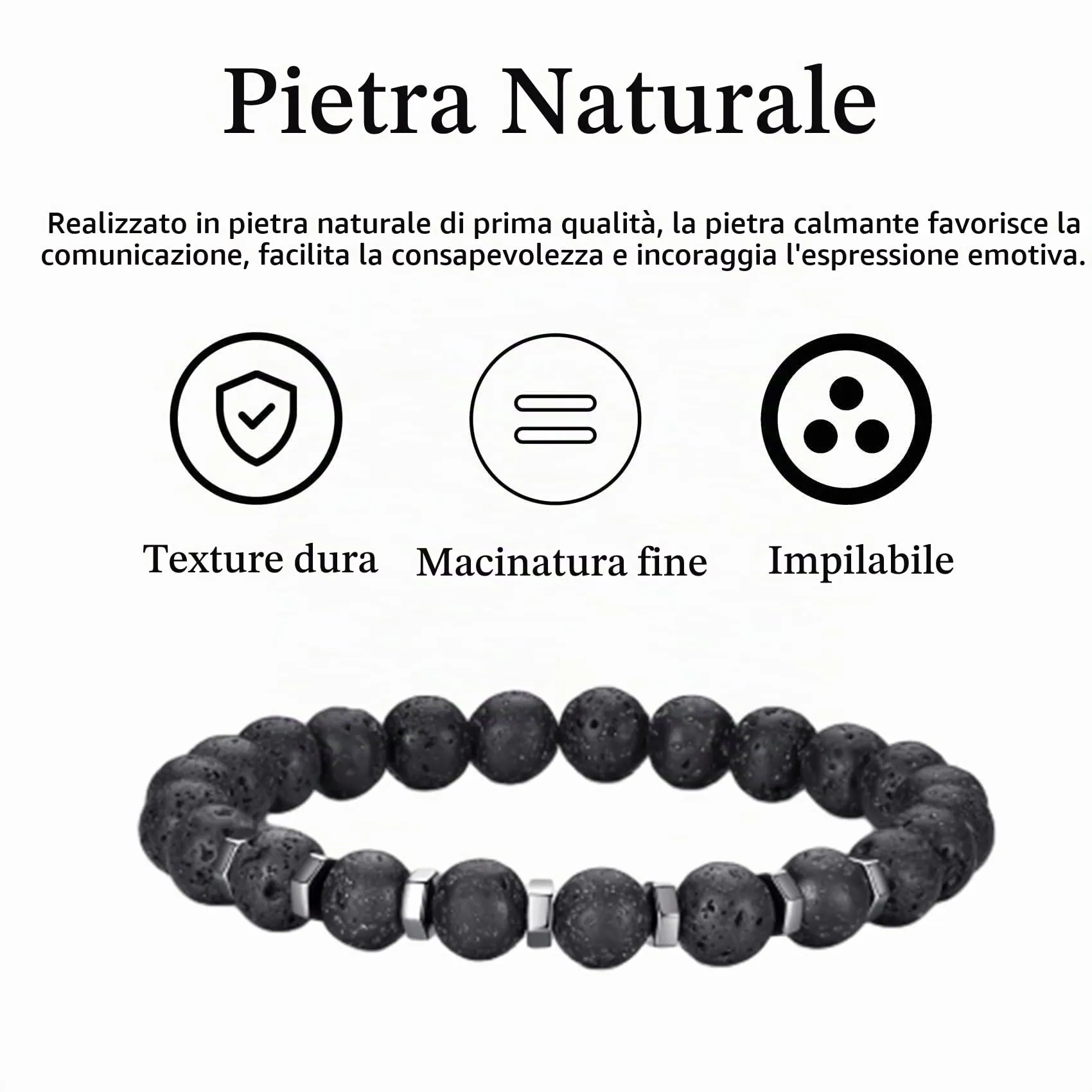 RANKEEF Set di Bracciali con Perline in Occhio di Tigre, Agata Nera e Roccia Lavica per Uomo e Donna - immagine 7