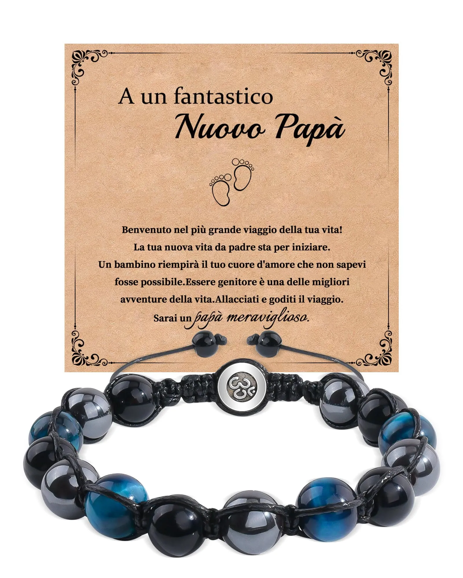 VGWON Bracciale in Pietra Naturale Occhio di Tigre per Papà, Regolabile 7,5-11,8 pollici, Blu - immagine 1