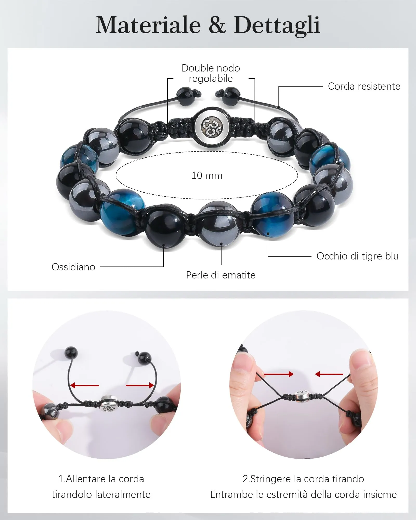 VGWON Bracciale in Pietra Naturale Occhio di Tigre per Papà, Regolabile 7,5-11,8 pollici, Blu - immagine 4