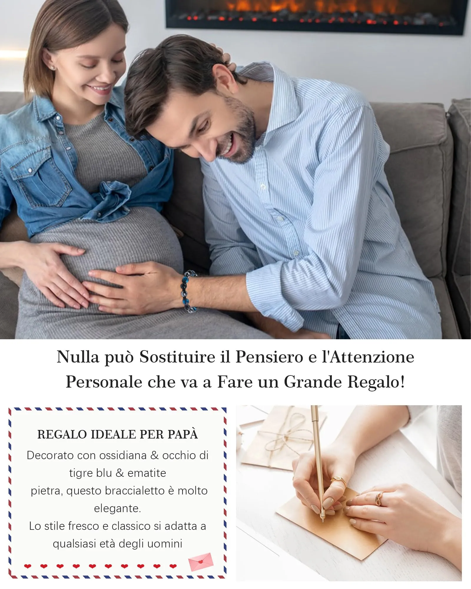 VGWON Bracciale in Pietra Naturale Occhio di Tigre per Papà, Regolabile 7,5-11,8 pollici, Blu - immagine 5