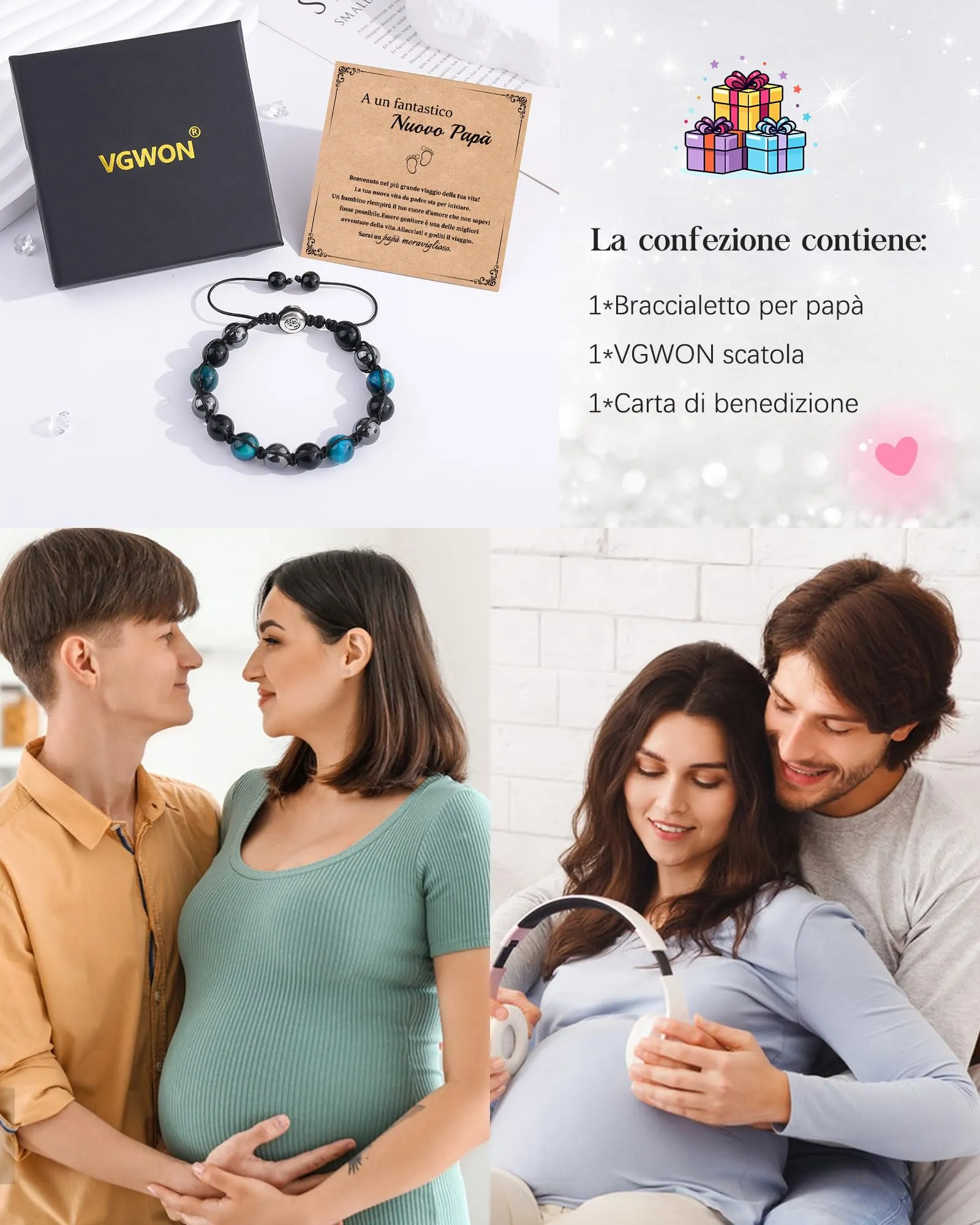 VGWON Bracciale in Pietra Naturale Occhio di Tigre per Papà, Regolabile 7,5-11,8 pollici, Blu - immagine 6