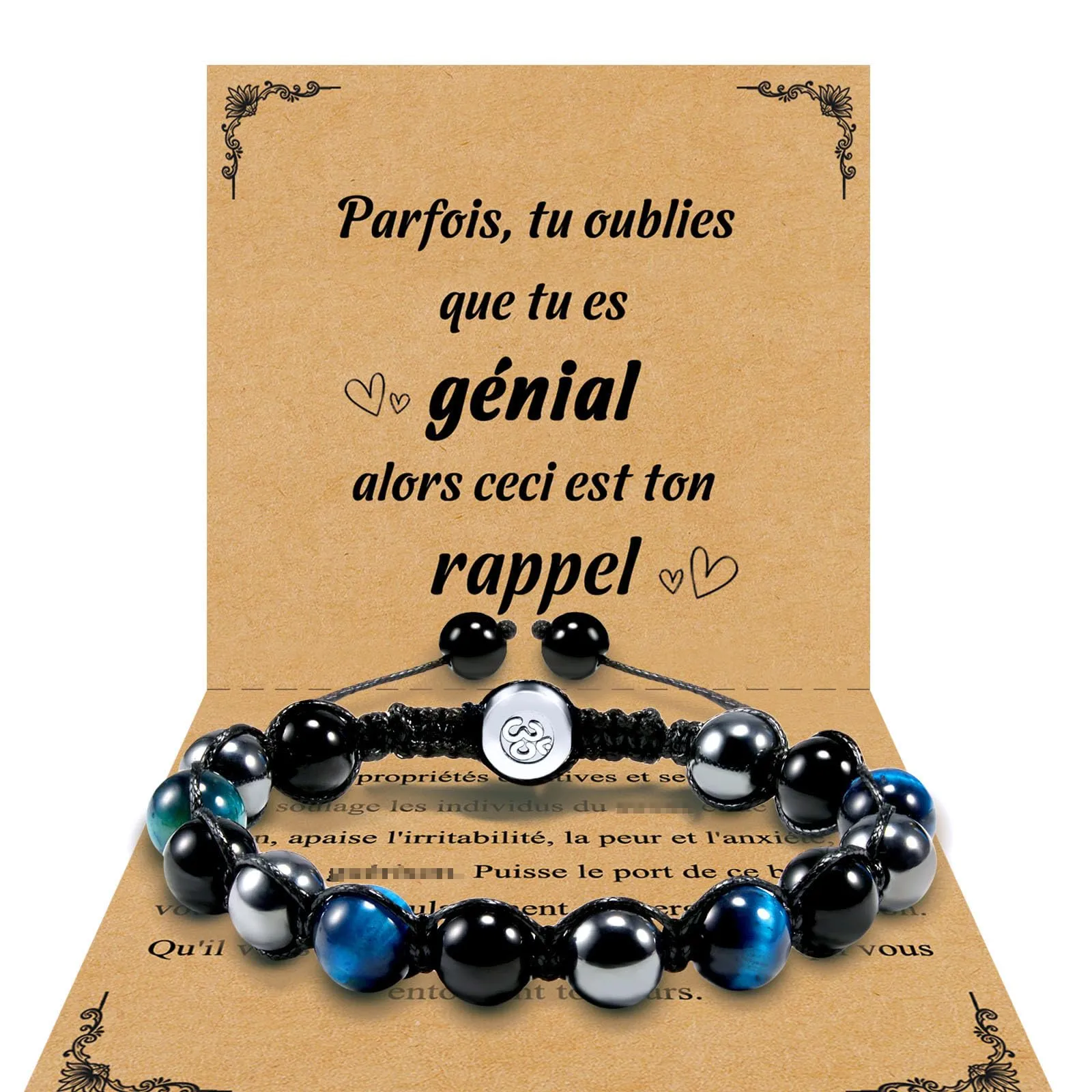VGWON Bracciale in Pietra Naturale Agata Nera e Occhio di Tigre Blu, 8mm - immagine 1