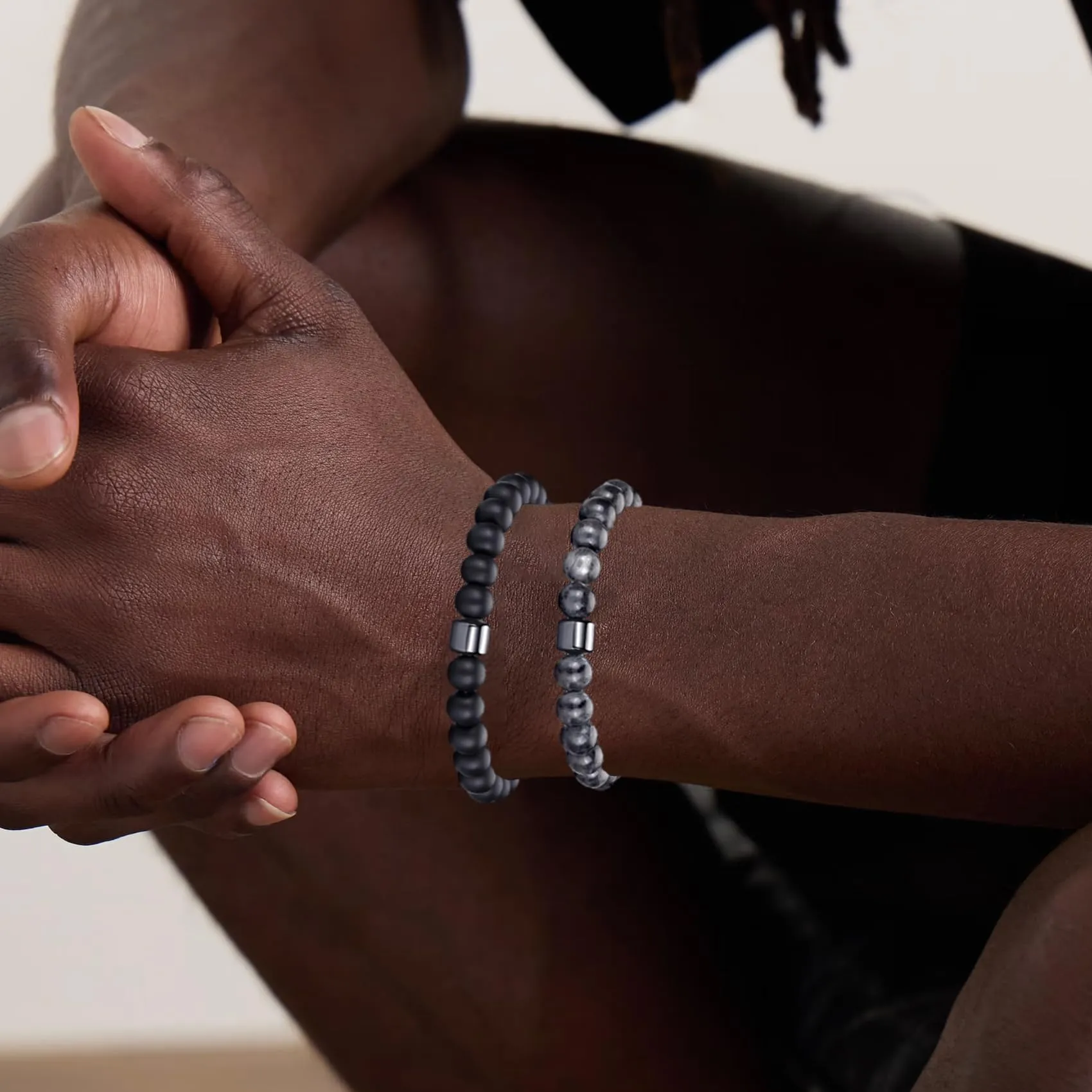 RANKEEF Set di Bracciali con Perline da Uomo in Occhio di Tigre, Agata Nera e Roccia Lavica - immagine 2