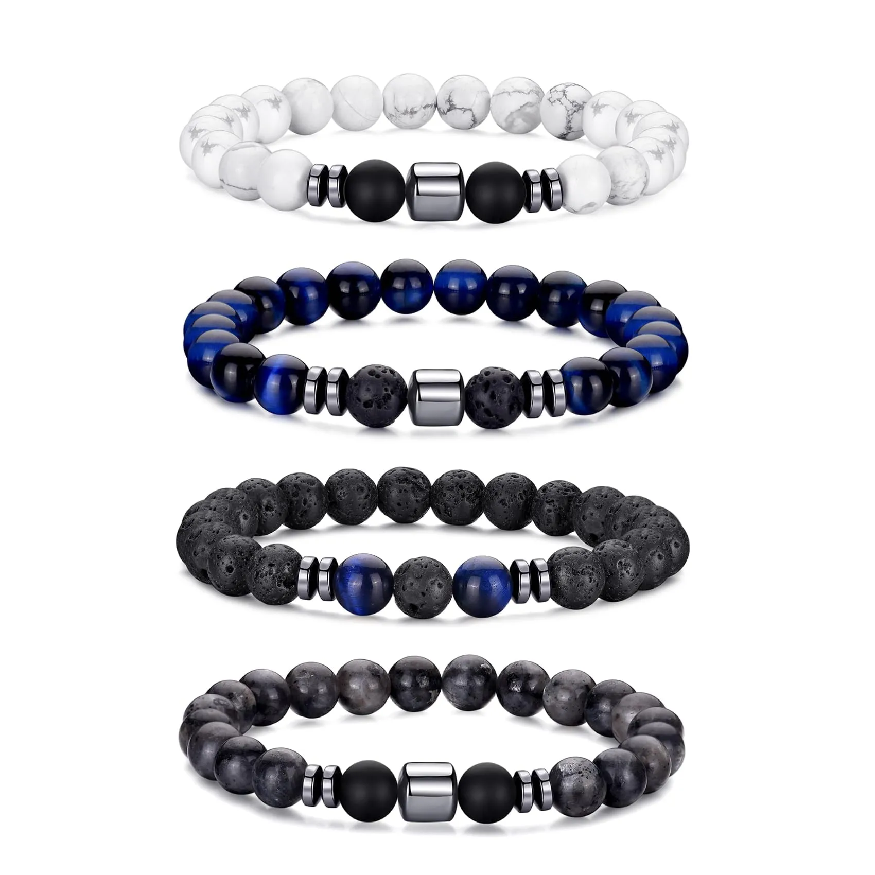 RANKEEF Set di Bracciali con Perline da Uomo in Occhio di Tigre e Agata Nera - immagine 1