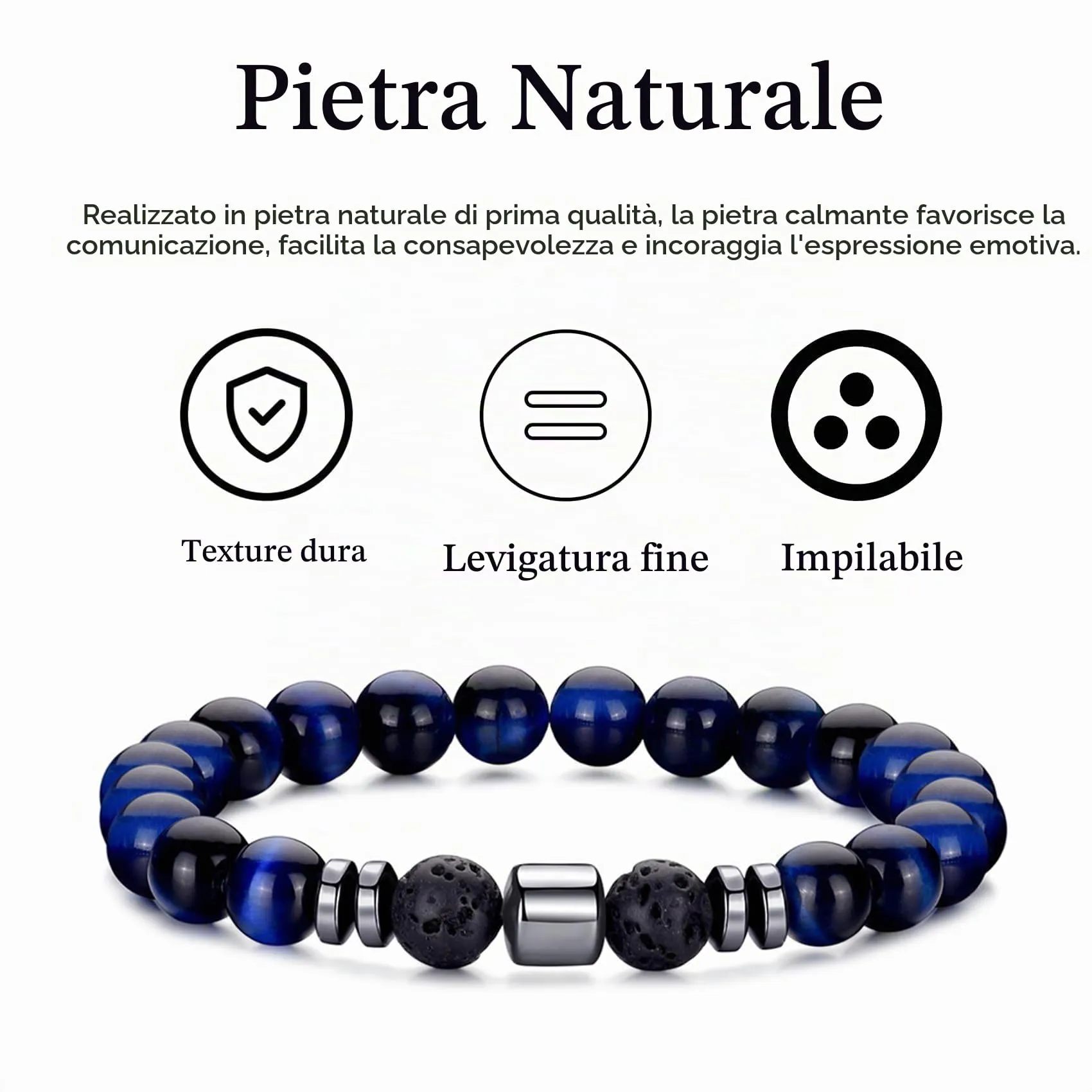 RANKEEF Set di Bracciali con Perline da Uomo in Occhio di Tigre e Agata Nera - immagine 6