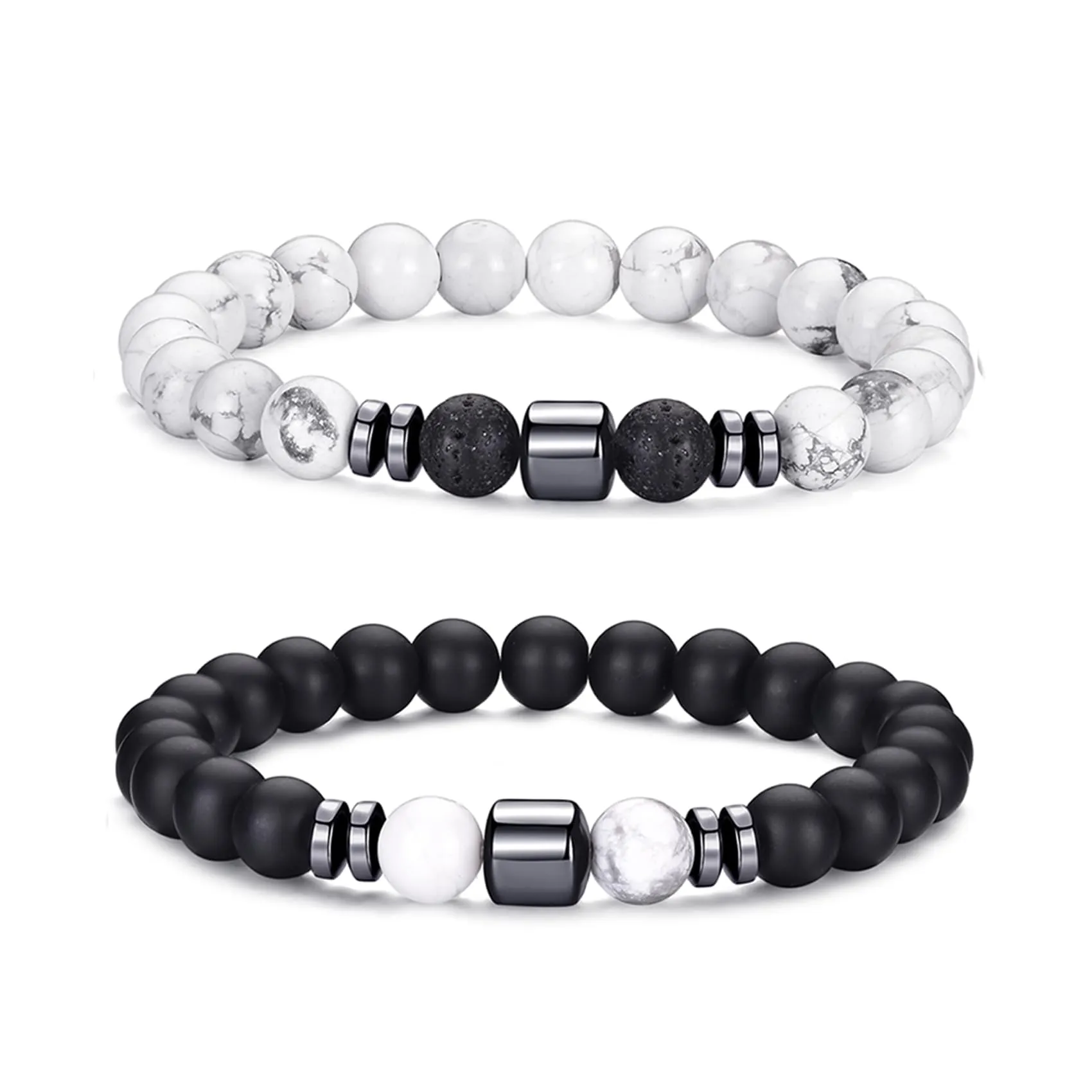 RANKEEF Set di Bracciali con Perline in Occhio di Tigre, Agata Nera e Roccia Lavica da Uomo - immagine 1