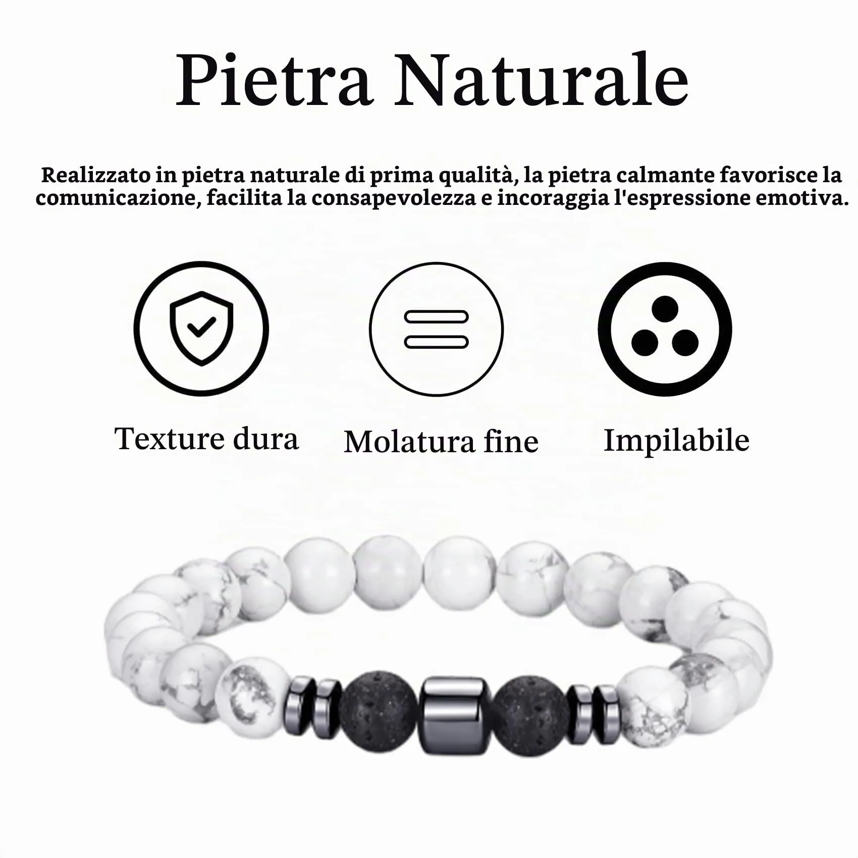 RANKEEF Set di Bracciali con Perline in Occhio di Tigre, Agata Nera e Roccia Lavica da Uomo - immagine 6