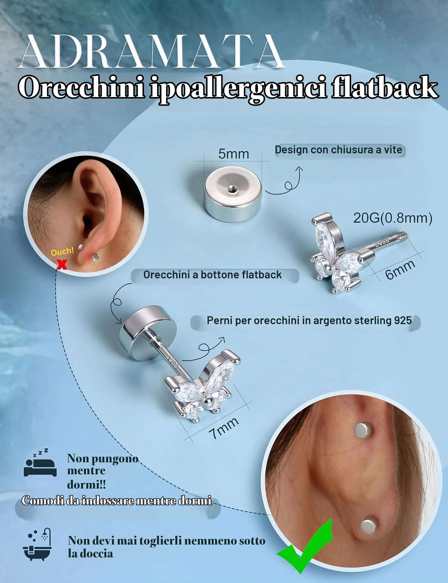 Adramata Orecchini in Argento 925 per Donna, Piercing Helix - immagine 3