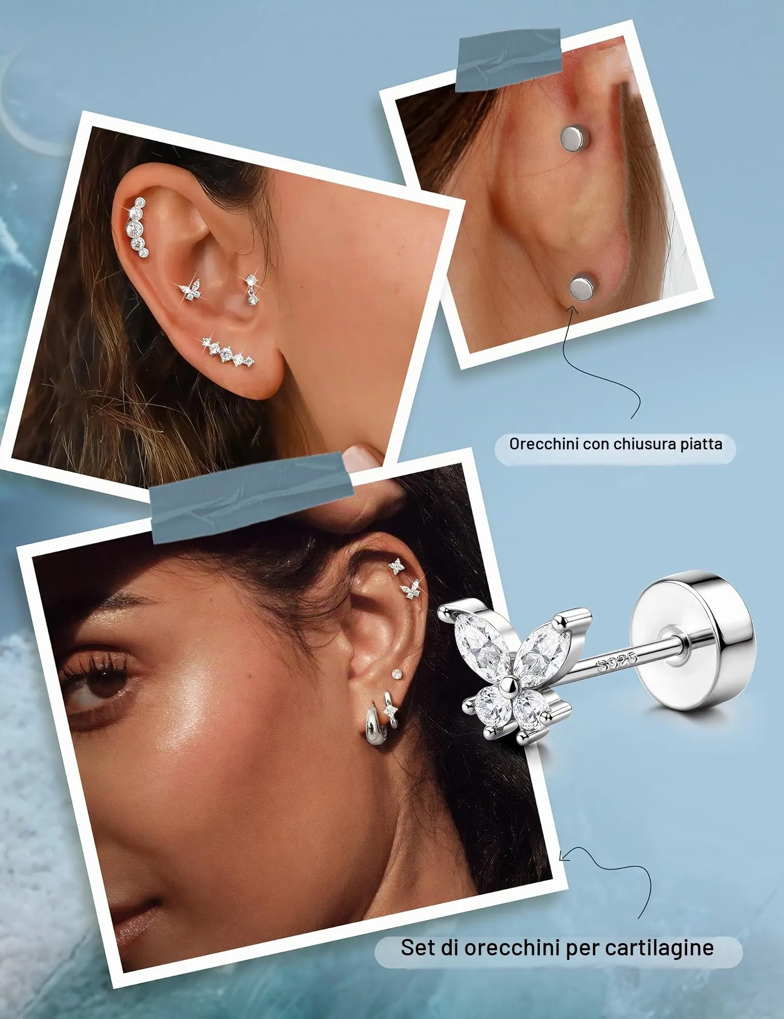 Adramata Orecchini in Argento 925 per Donna, Piercing Helix - immagine 4