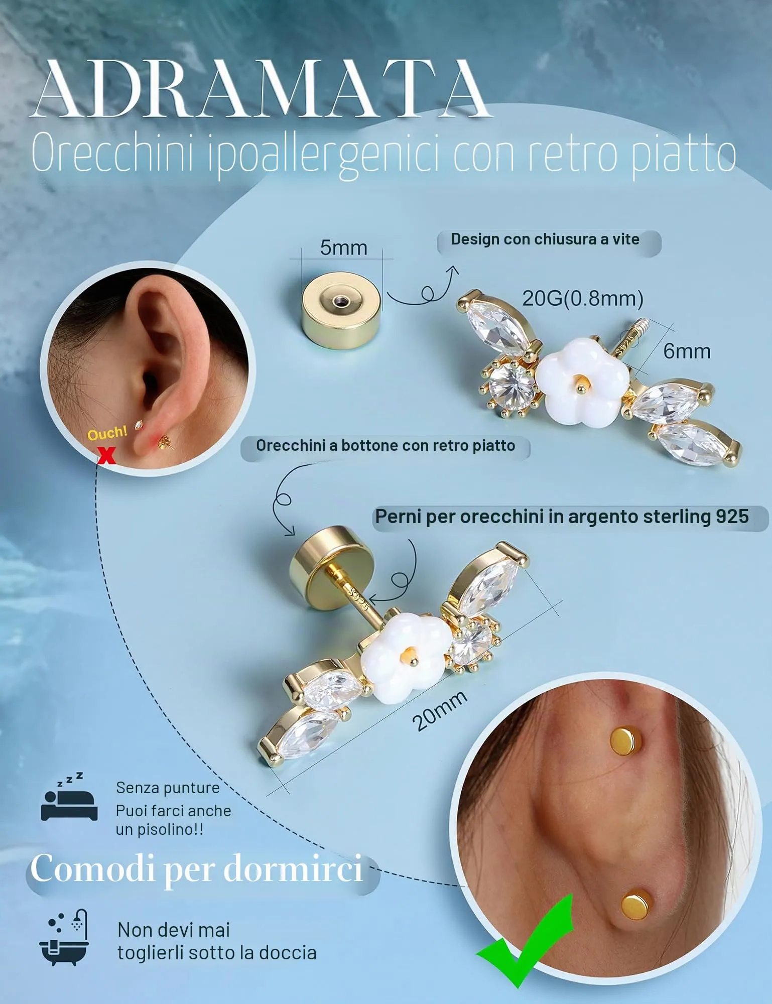 Adramata Orecchini in Argento 925 per Donna Piercing Helix - immagine 3