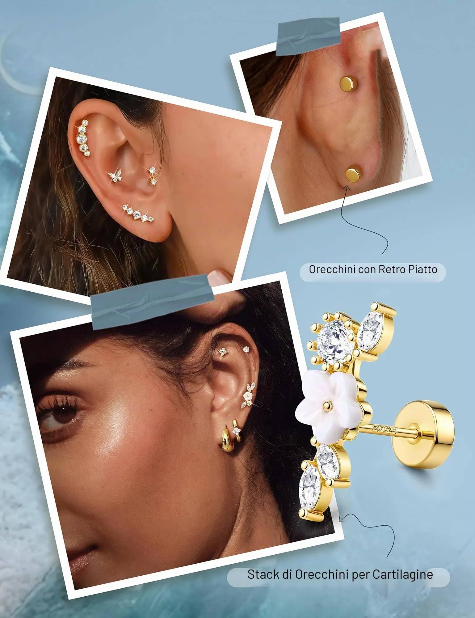 Adramata Orecchini in Argento 925 per Donna Piercing Helix - immagine 4