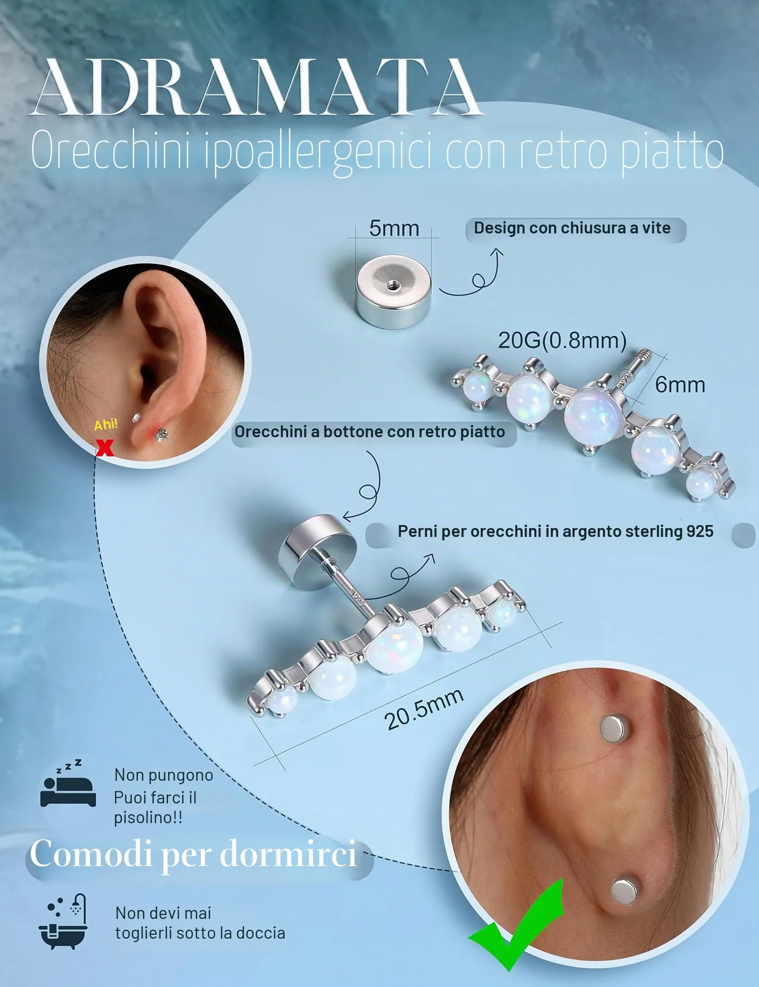 Adramata Orecchini in Argento 925 per Donna, Piercing Helix - immagine 3