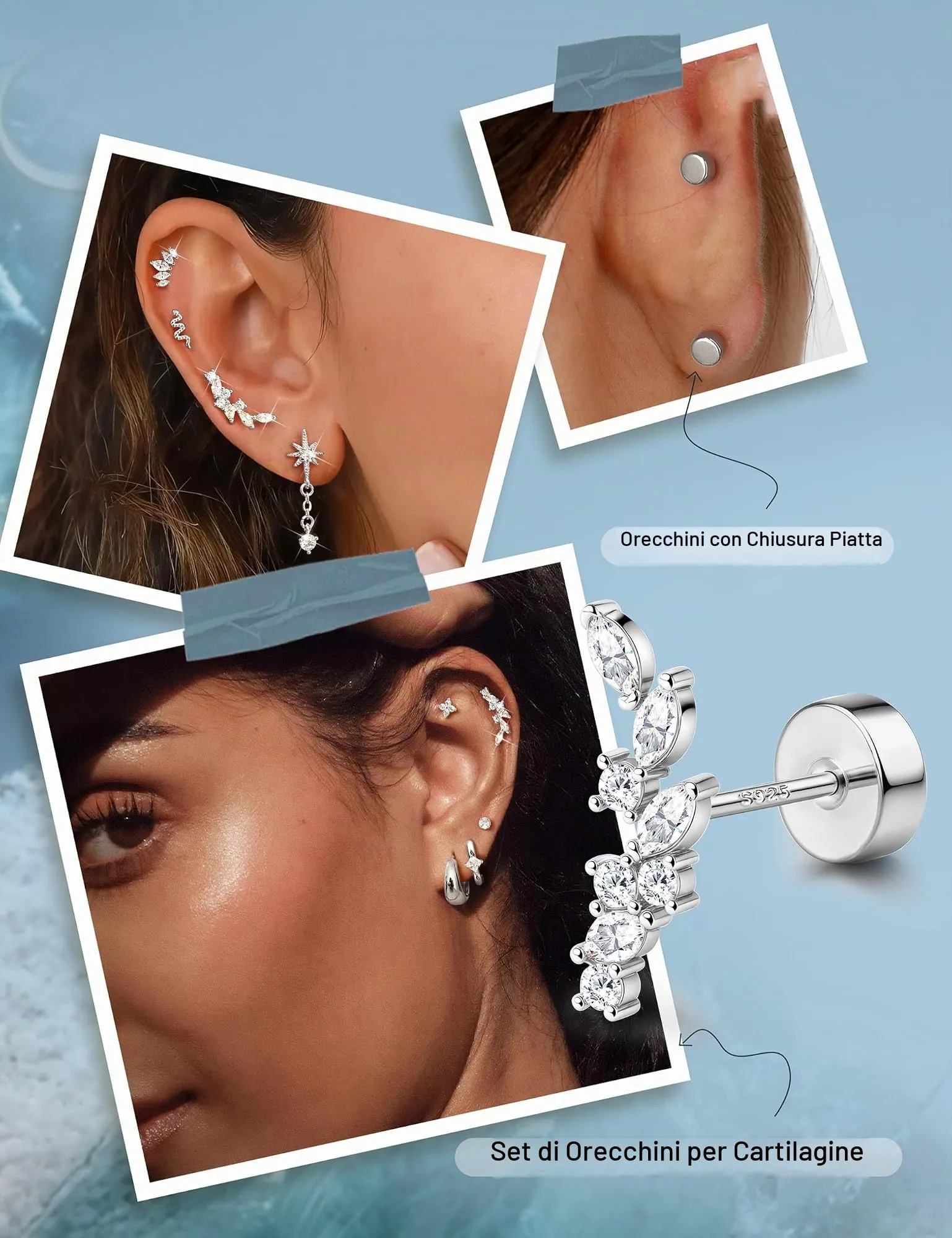 Adramata Orecchini in Argento 925 per Donna, Piercing Helix - immagine 4