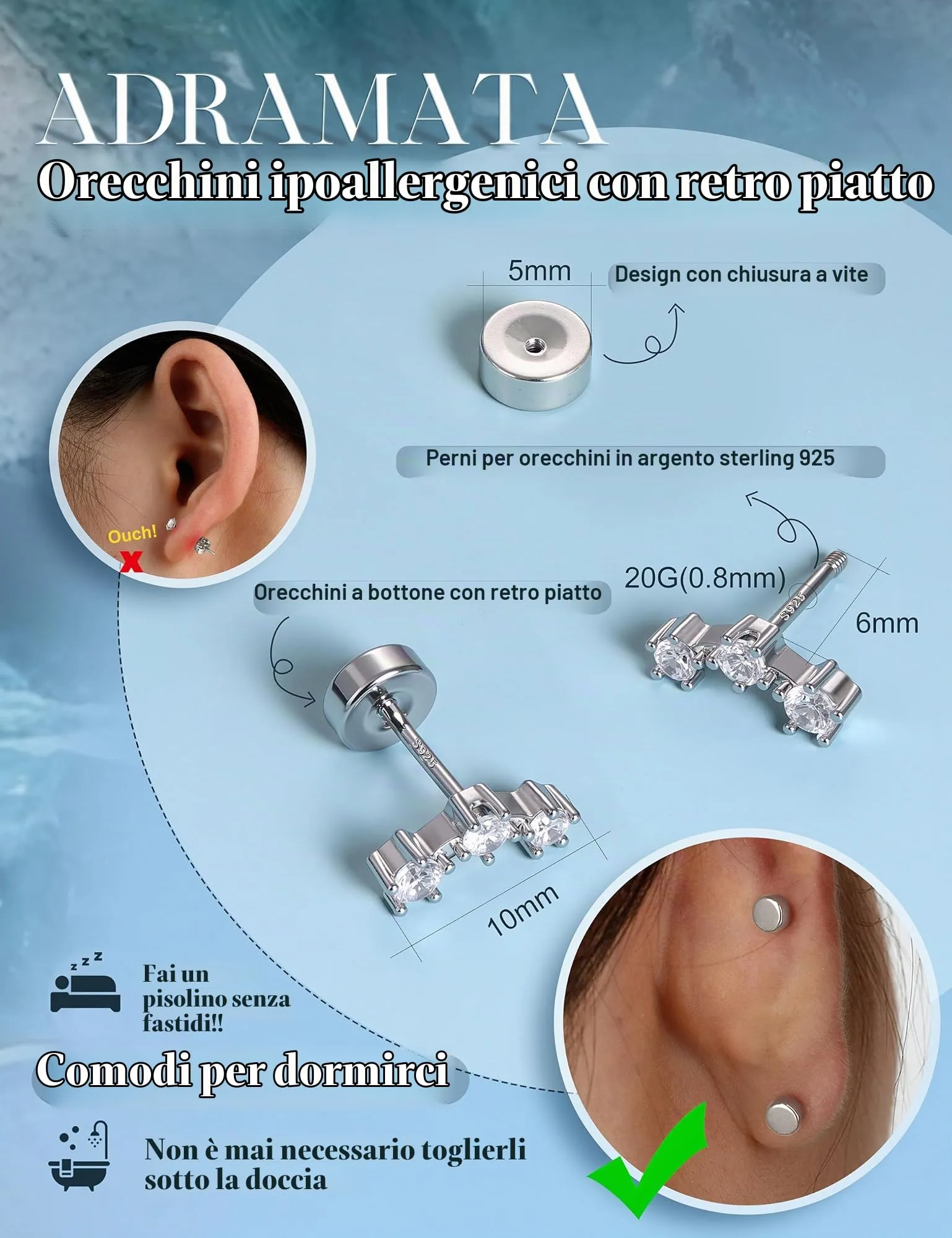 Adramata Orecchini in Argento 925 per Donna Piercing Helix - immagine 3