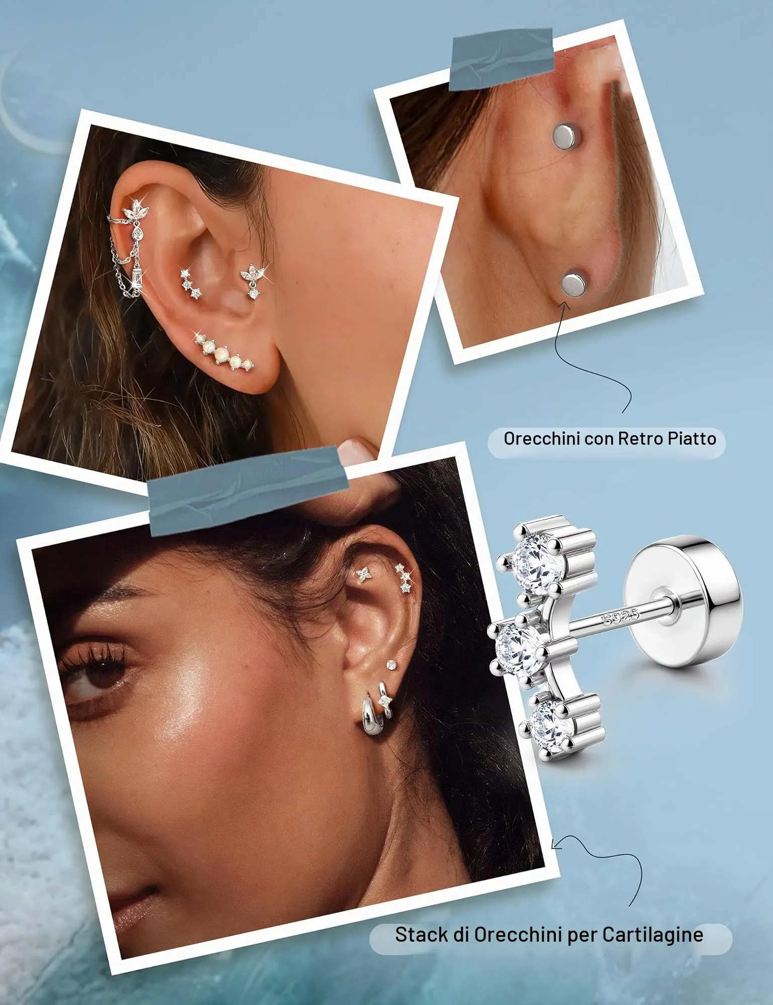 Adramata Orecchini in Argento 925 per Donna Piercing Helix - immagine 4