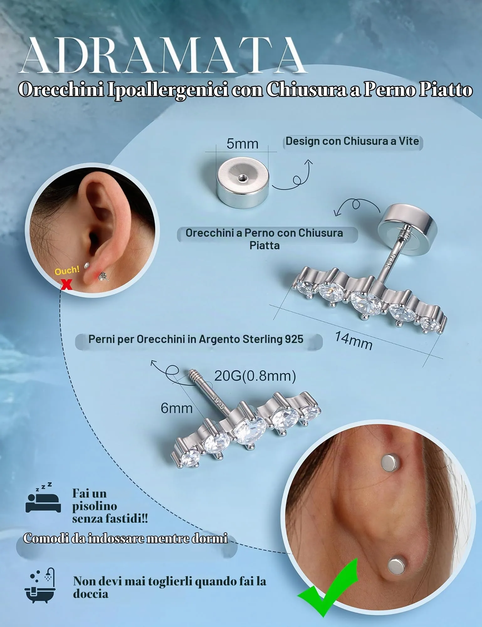 Adramata Orecchini in Argento 925 per Donna, Piercing Helix - immagine 3