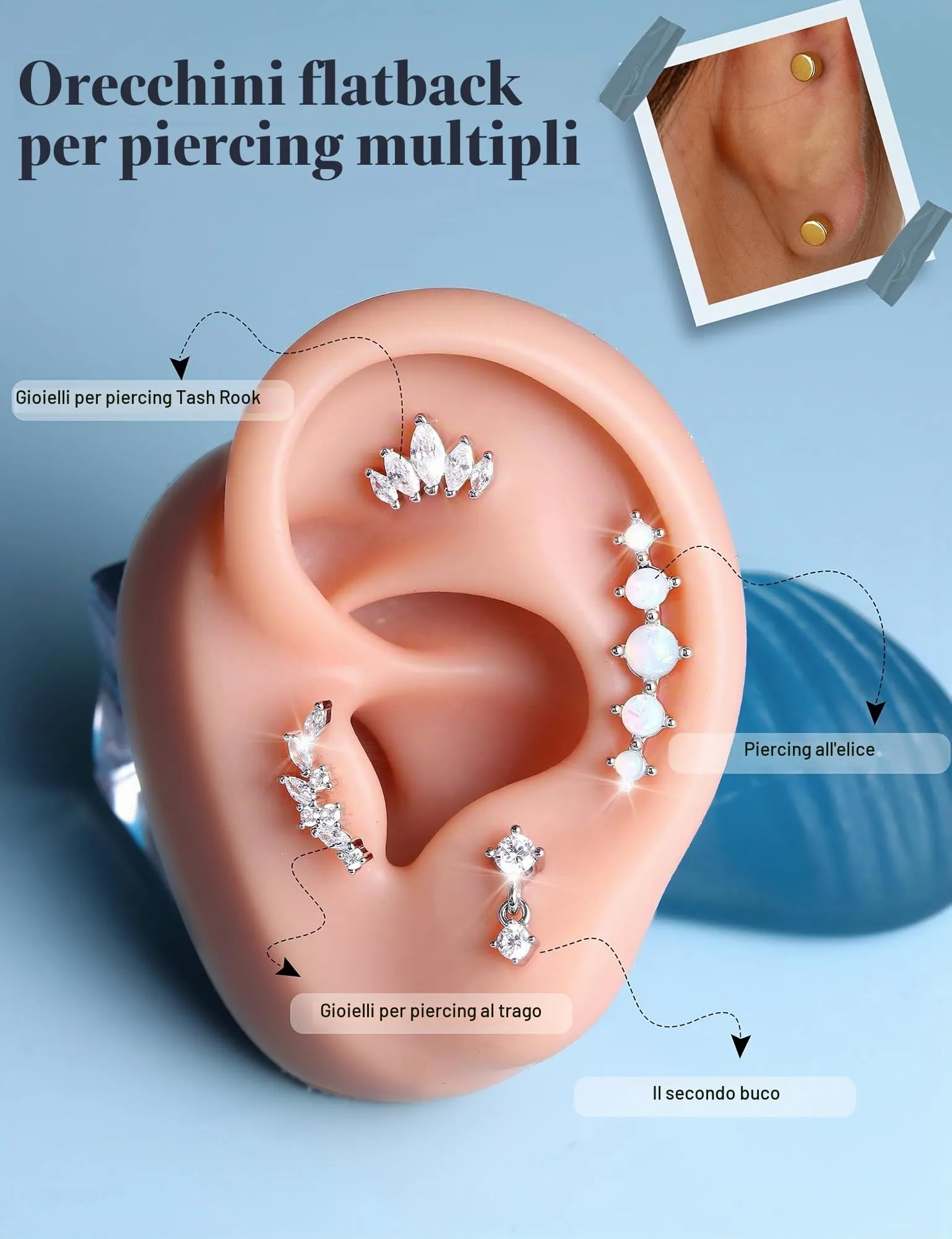 Adramata Orecchini in Argento 925 per Donna, Piercing Helix - immagine 6