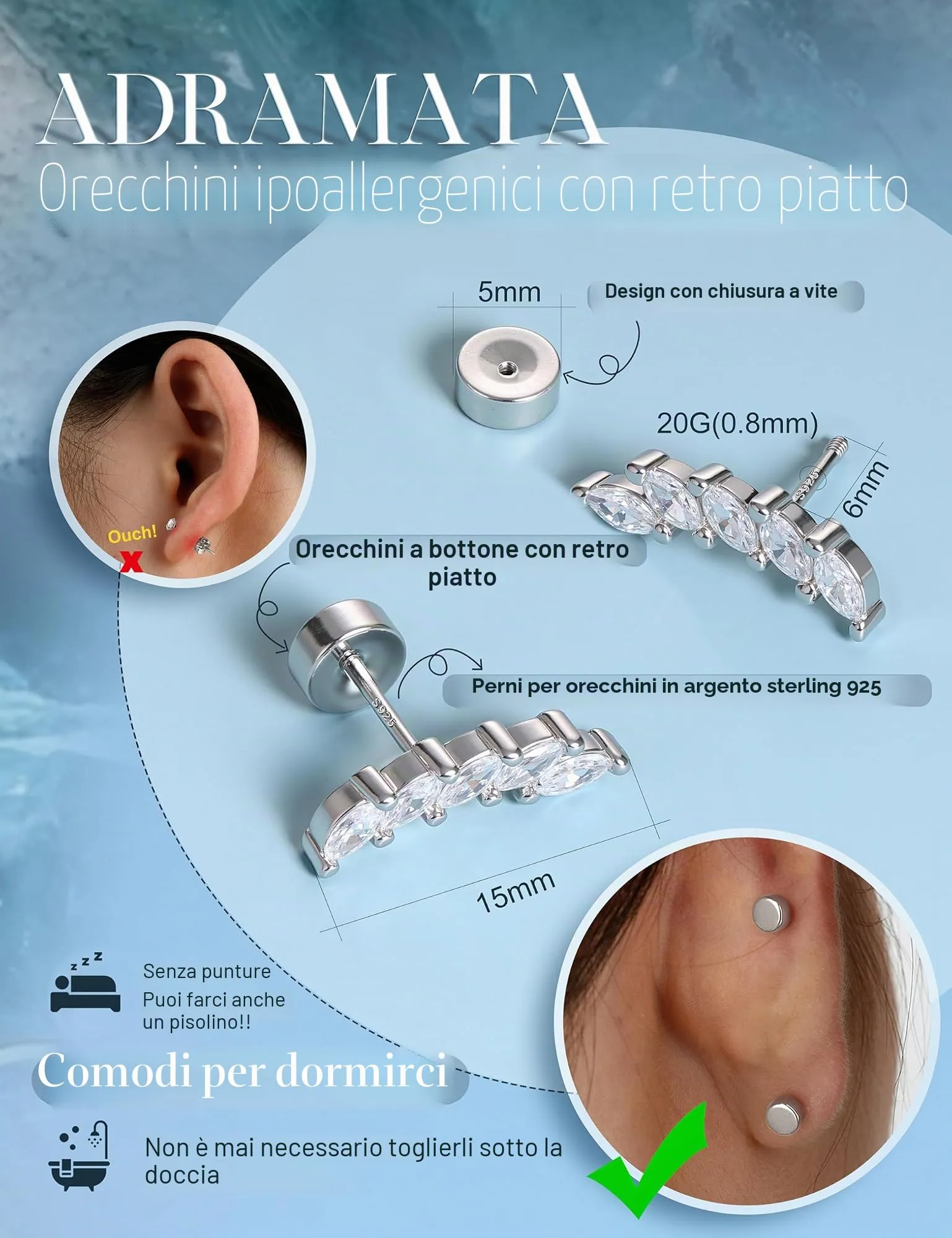 Adramata Orecchini in Argento 925 per Donna Piercing Helix - immagine 3