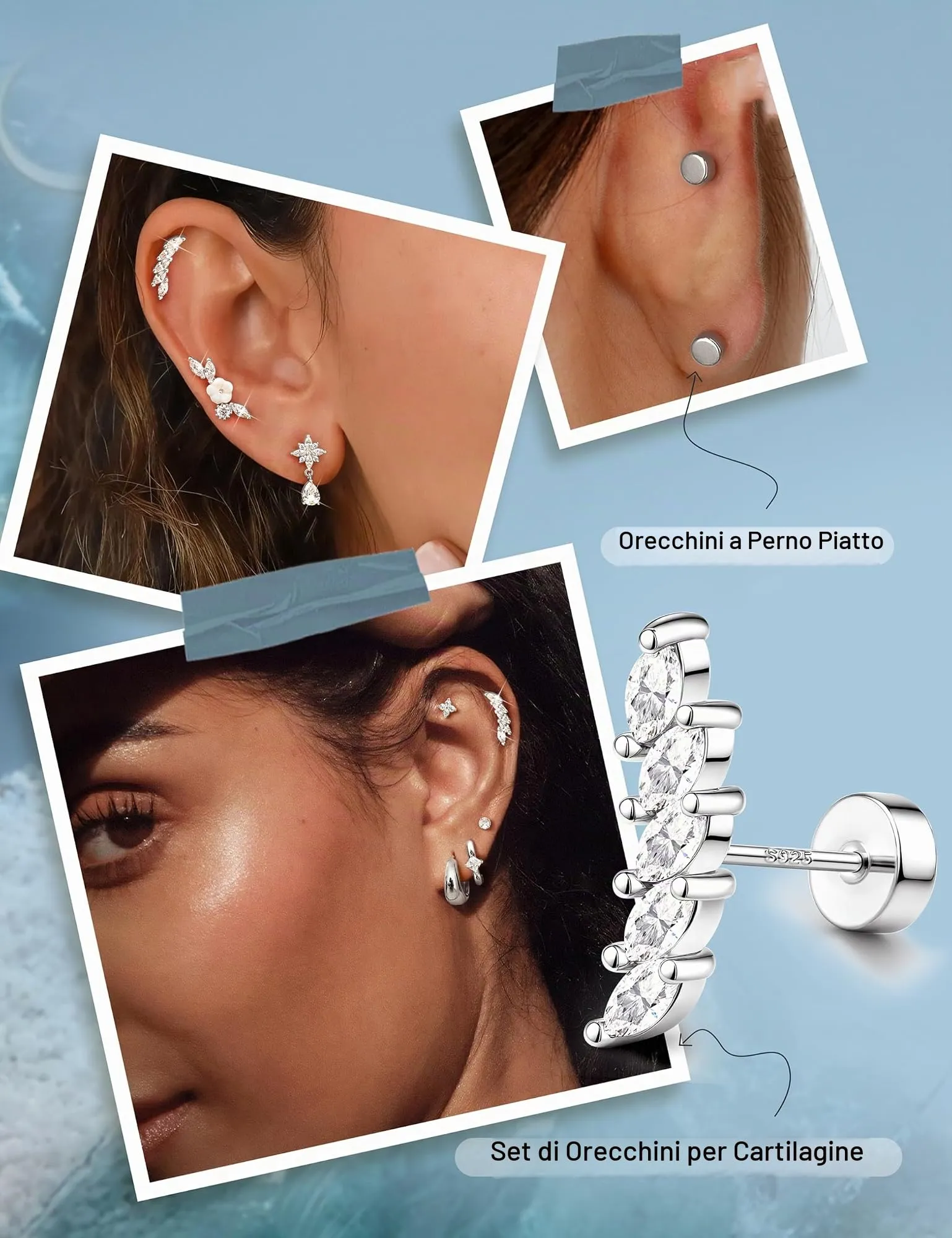 Adramata Orecchini in Argento 925 per Donna Piercing Helix - immagine 4