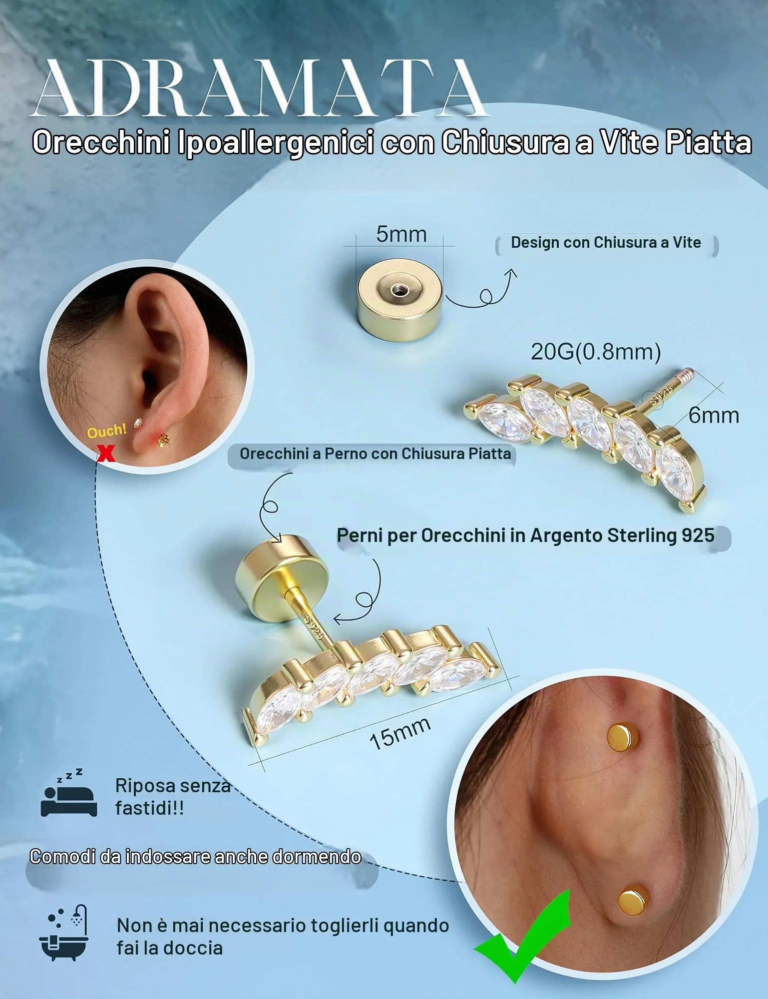 Adramata Orecchini in Argento 925 per Donna, Piercing Helix - immagine 3
