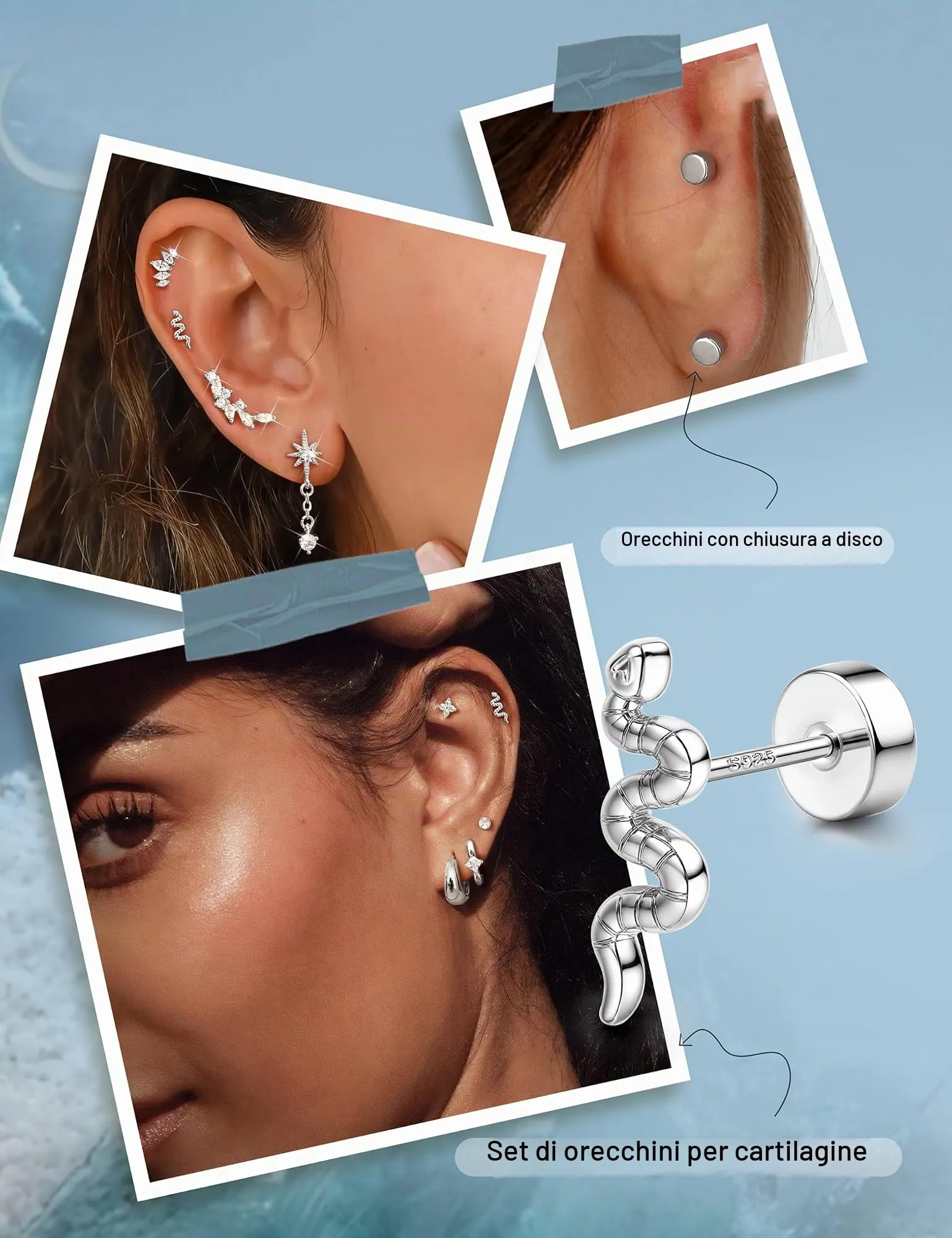 Adramata Orecchini in Argento 925 per Donna, Piercing Helix - immagine 4