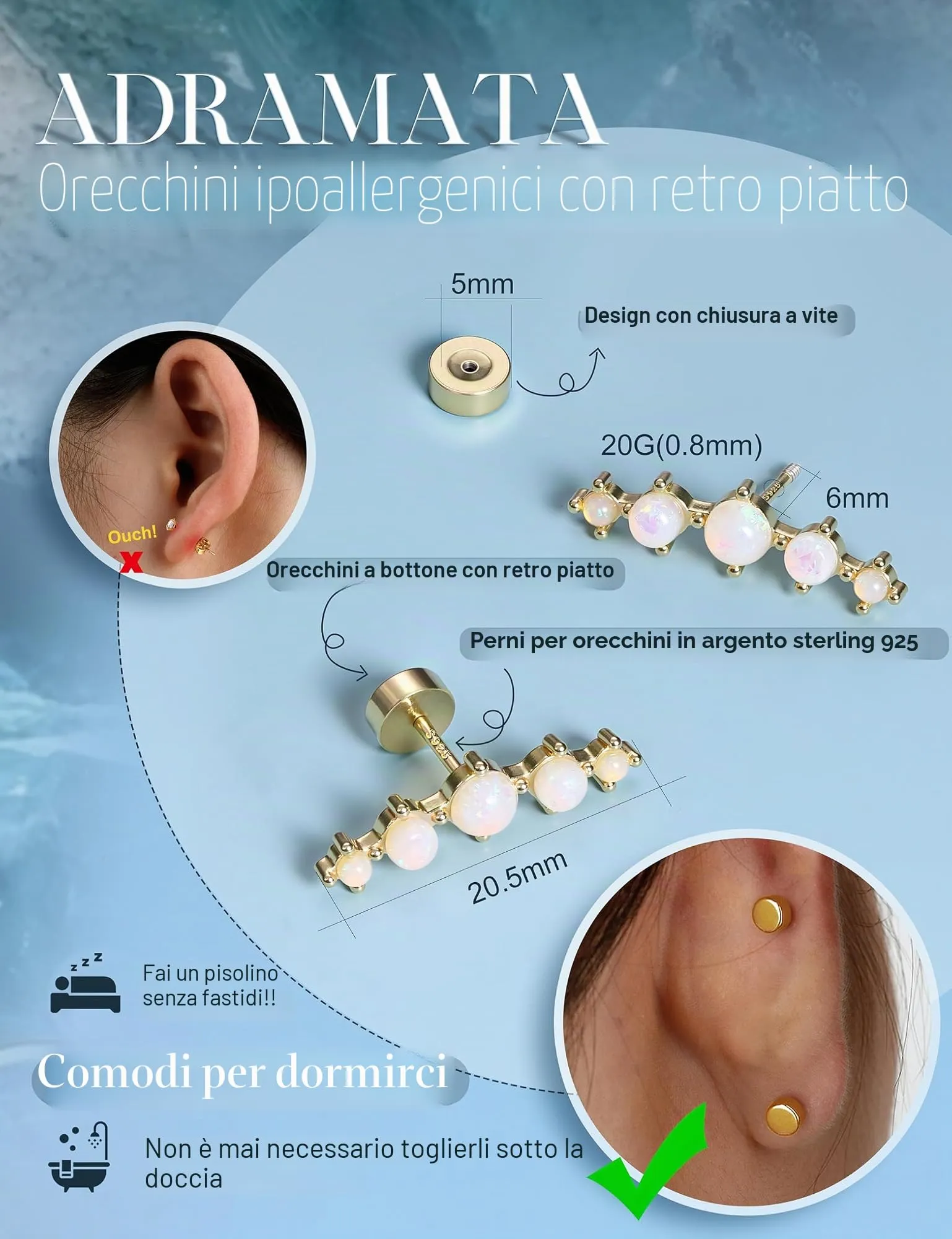 Adramata Orecchini in Argento 925 per Donna, Piercing Helix - immagine 3