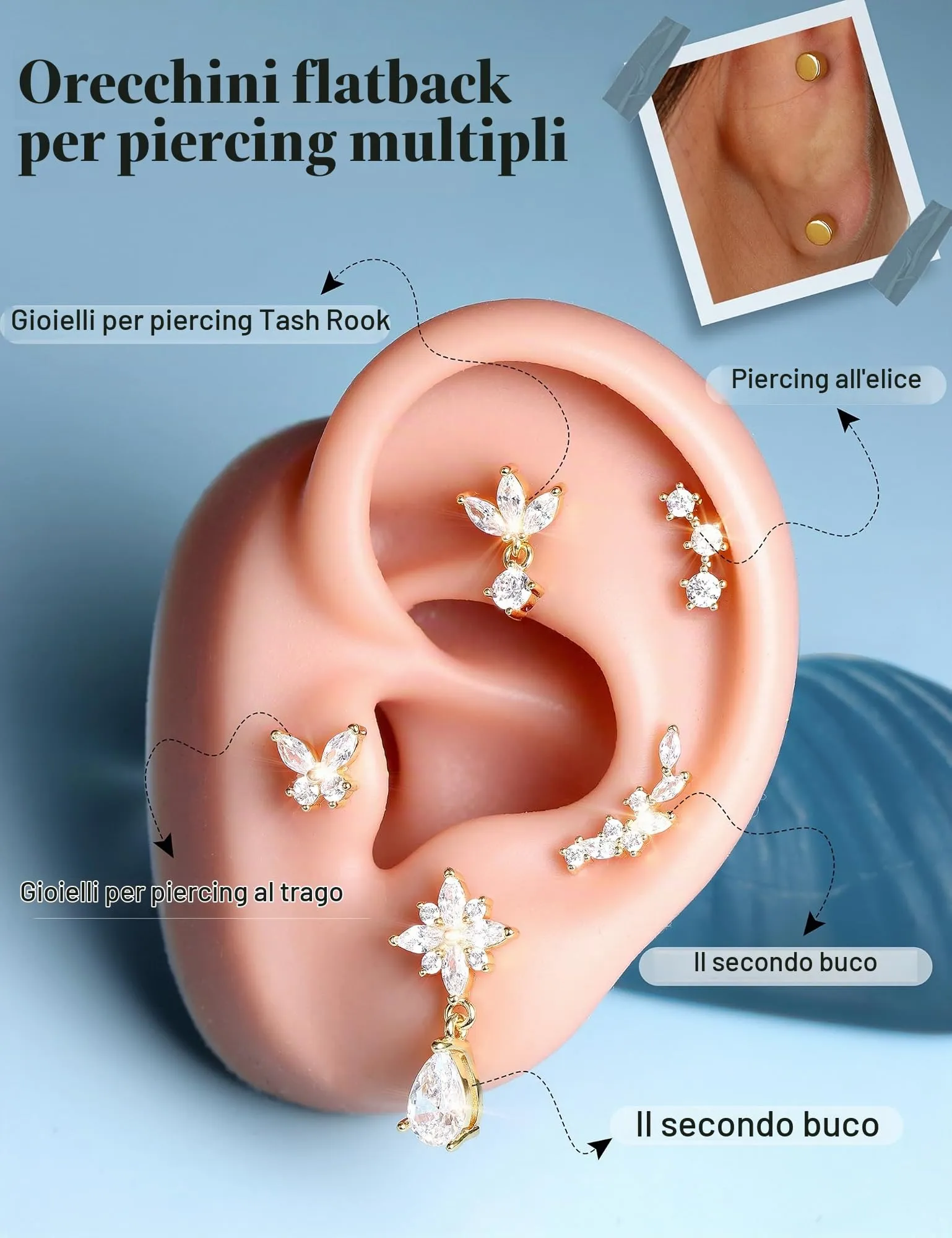 Adramata Orecchini in Argento 925 per Donna, Piercing Helix - immagine 6