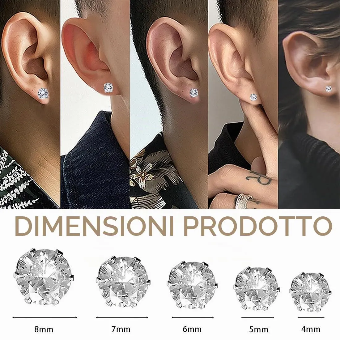 IBXWMNG Orecchini Magnetici con Zircone per Donna e Uomo, Set da 10 Pezzi, 4mm-8mm - immagine 4