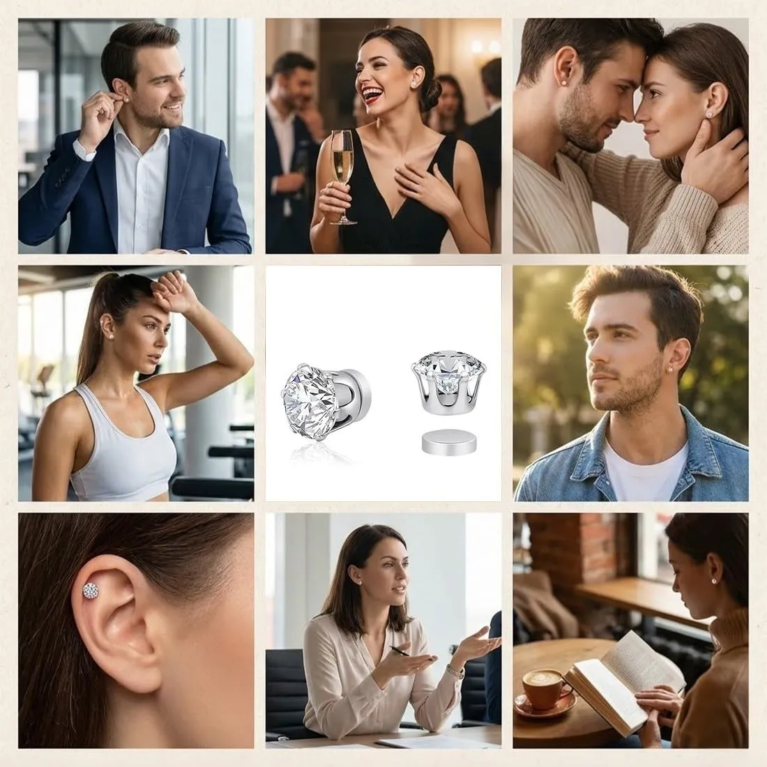 IBXWMNG Orecchini Magnetici con Zircone per Donna e Uomo, Set da 10 Pezzi, 4mm-8mm - immagine 6