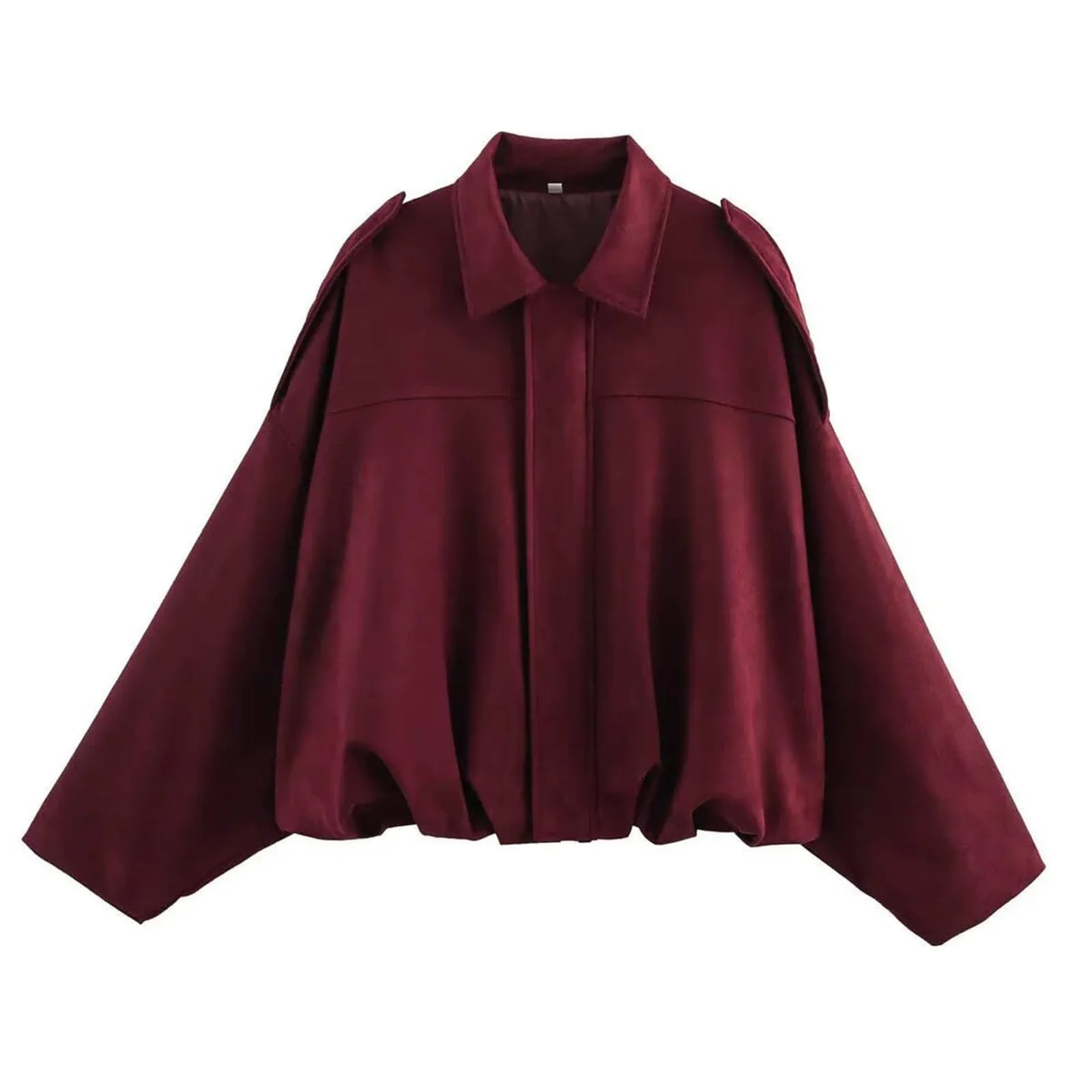 WZMYDBD Giacca Bomber Donna in Pelle Scamosciata con Risvolto e Zip - immagine 1