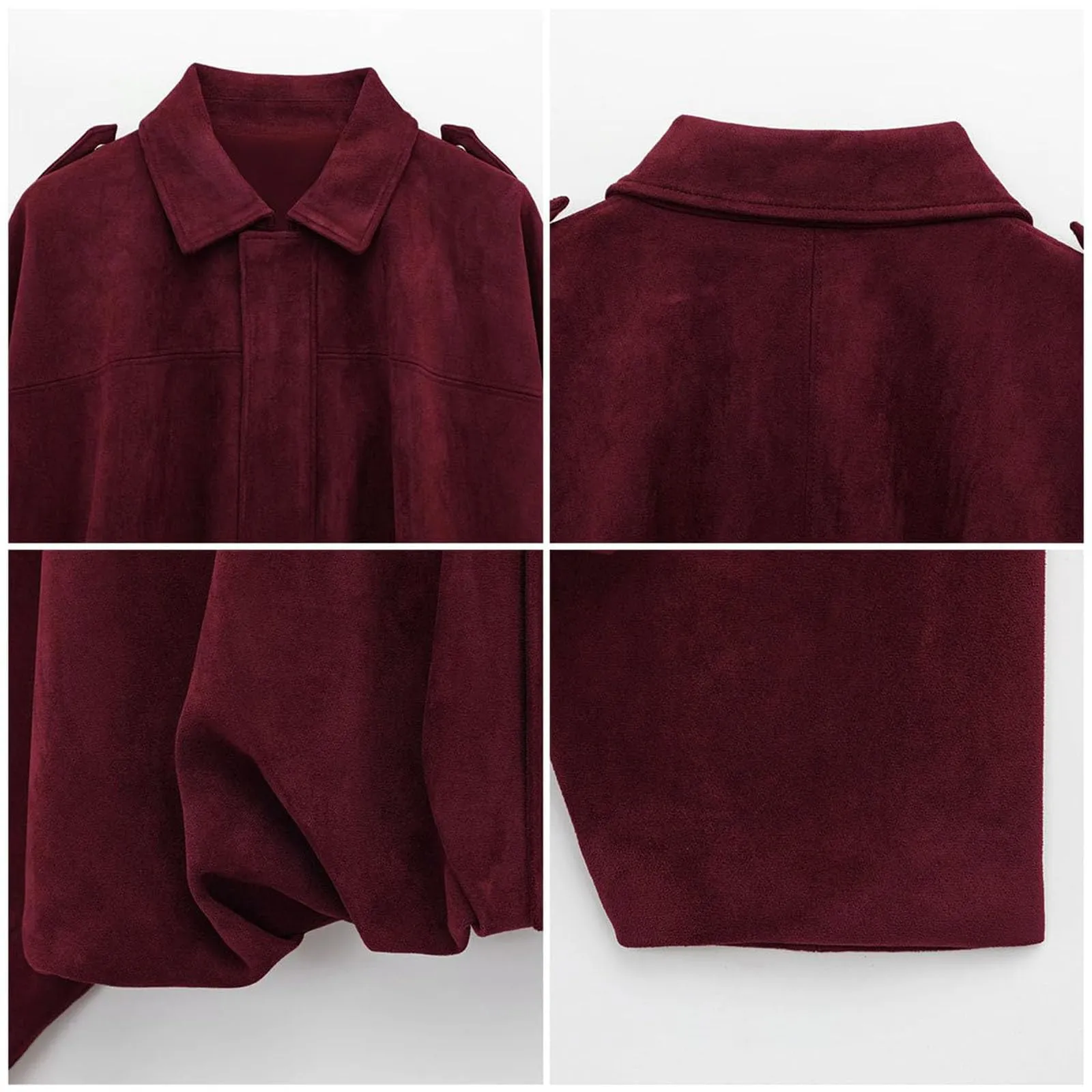 WZMYDBD Giacca Bomber Donna in Pelle Scamosciata con Risvolto e Zip - immagine 6