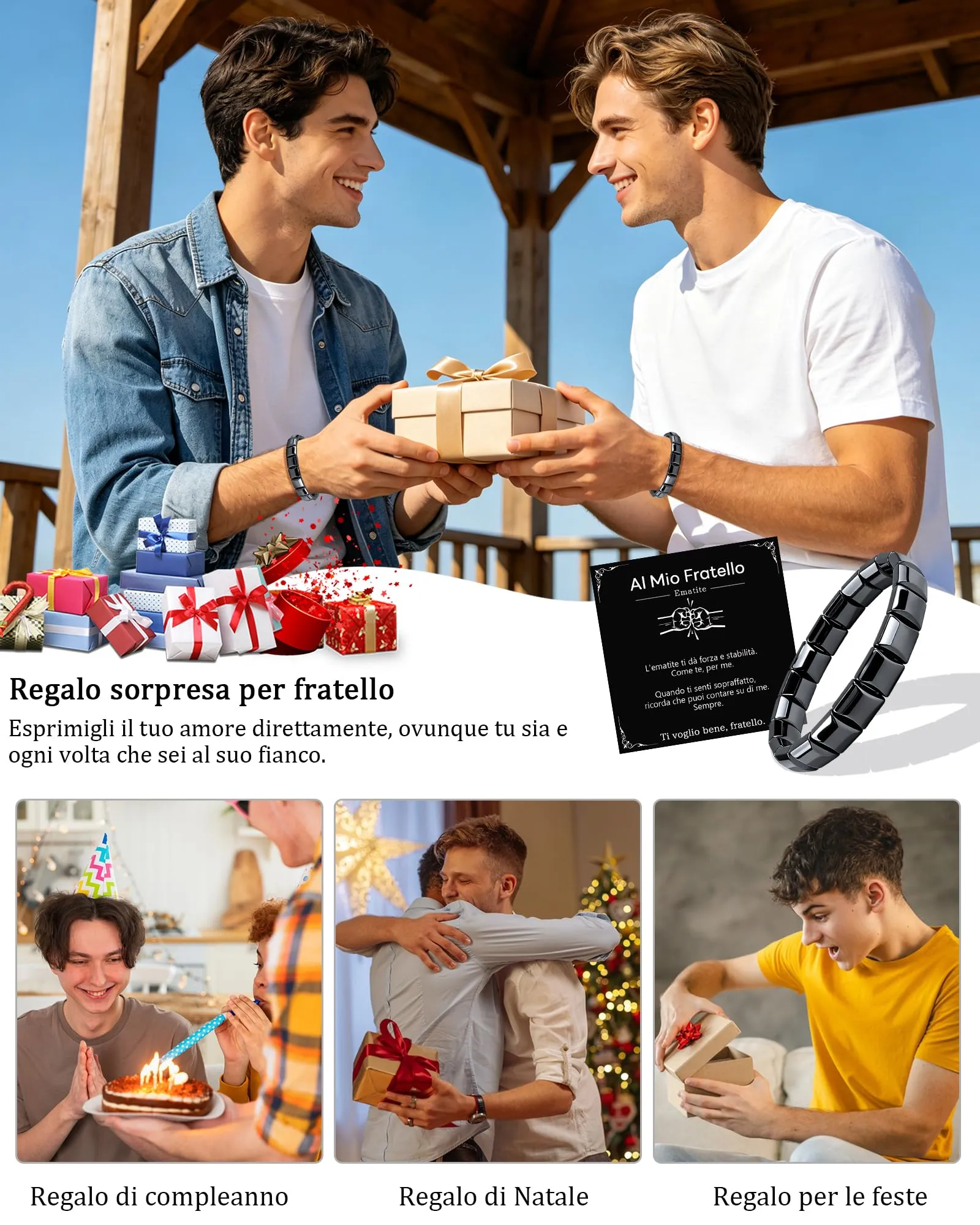 VGWON Bracciale in Ematite per Uomo, Nero - immagine 2