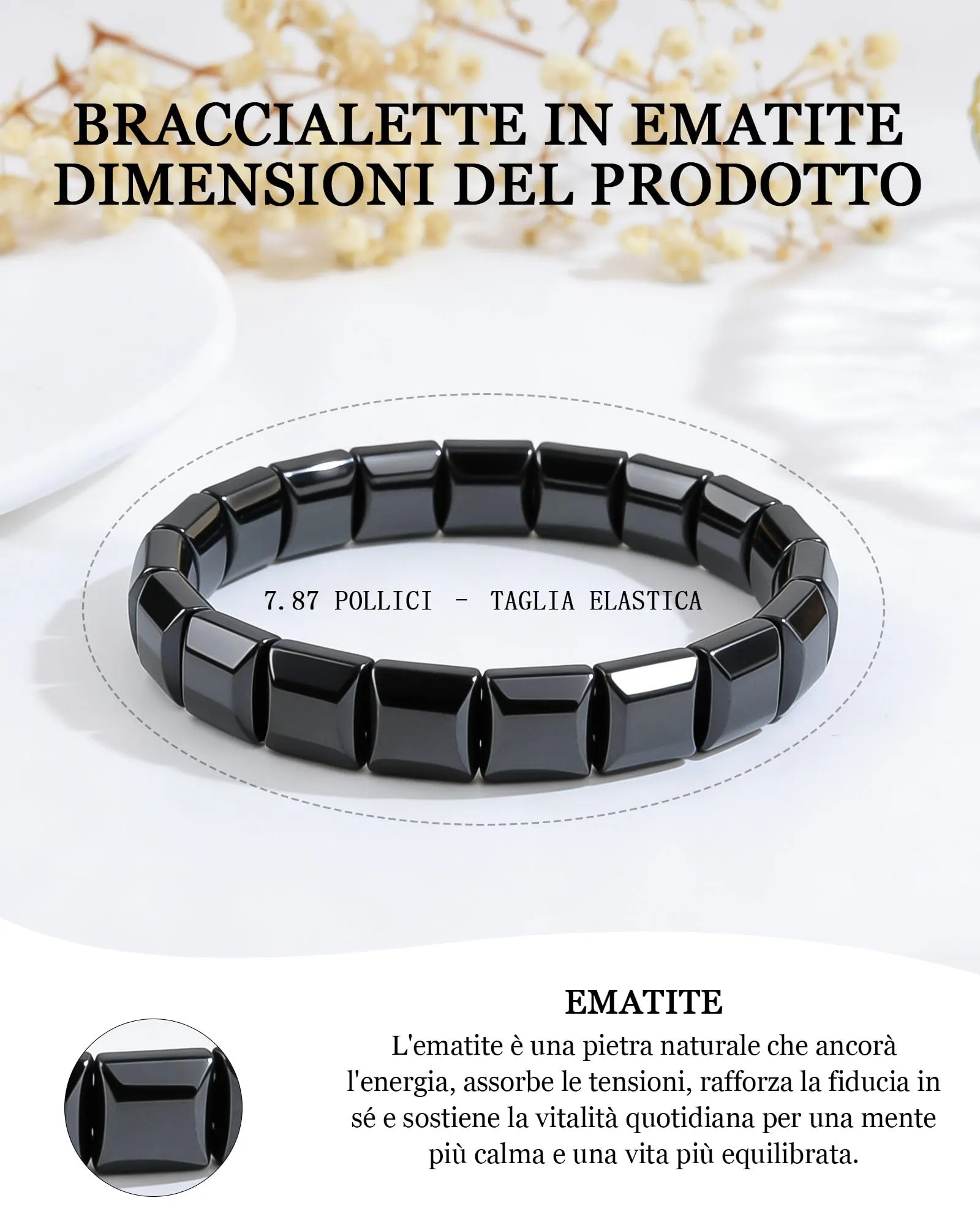 VGWON Bracciale in Ematite per Uomo, Nero - immagine 3