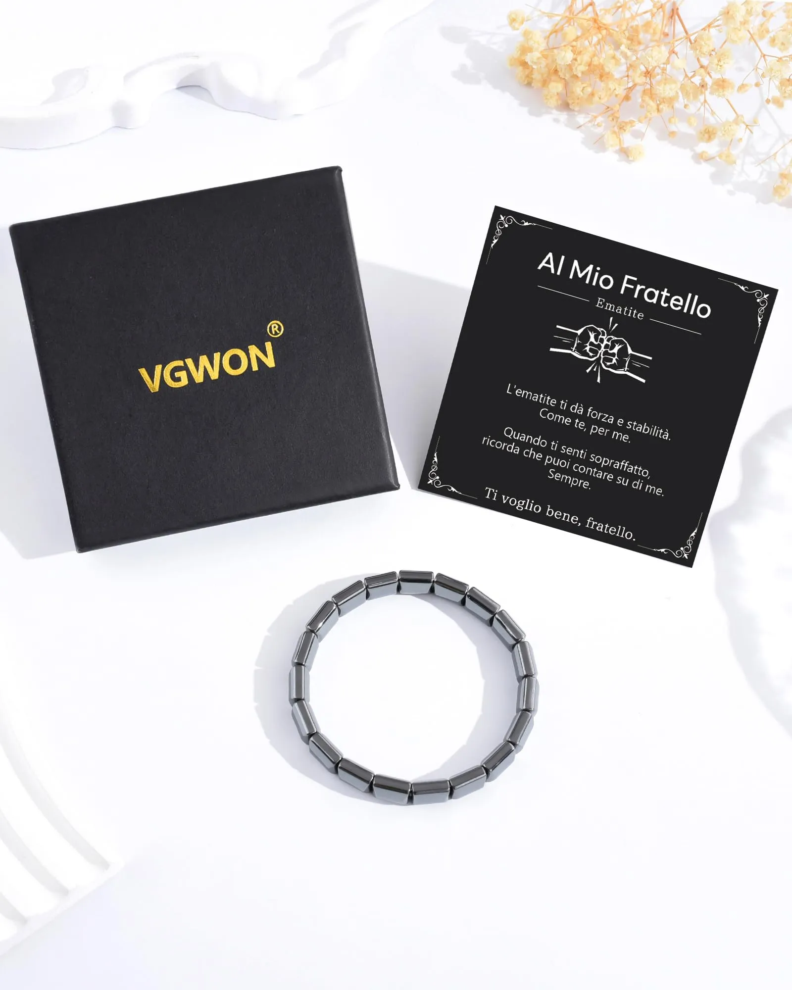 VGWON Bracciale in Ematite per Uomo, Nero - immagine 6