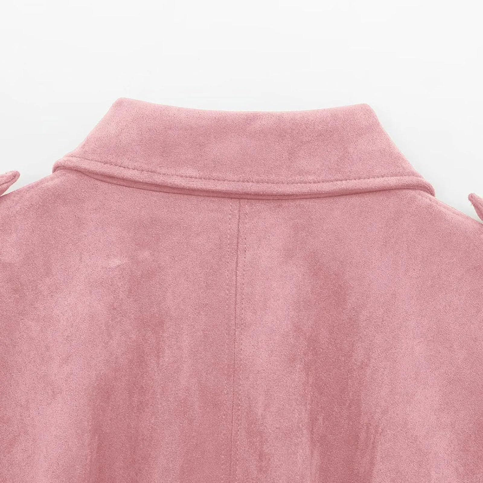 WZMYDBD Giacca Bomber Donna in Pelle Scamosciata con Risvolto e Zip - immagine 2