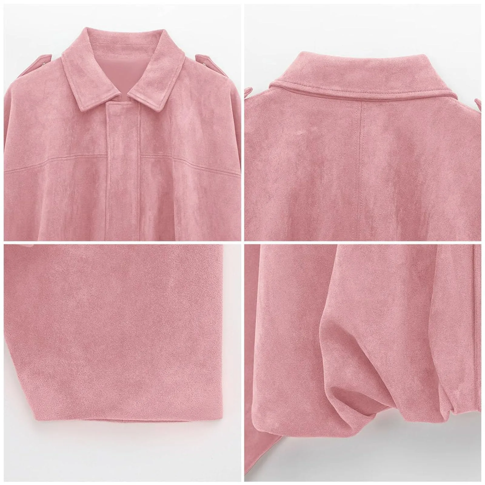 WZMYDBD Giacca Bomber Donna in Pelle Scamosciata con Risvolto e Zip - immagine 7