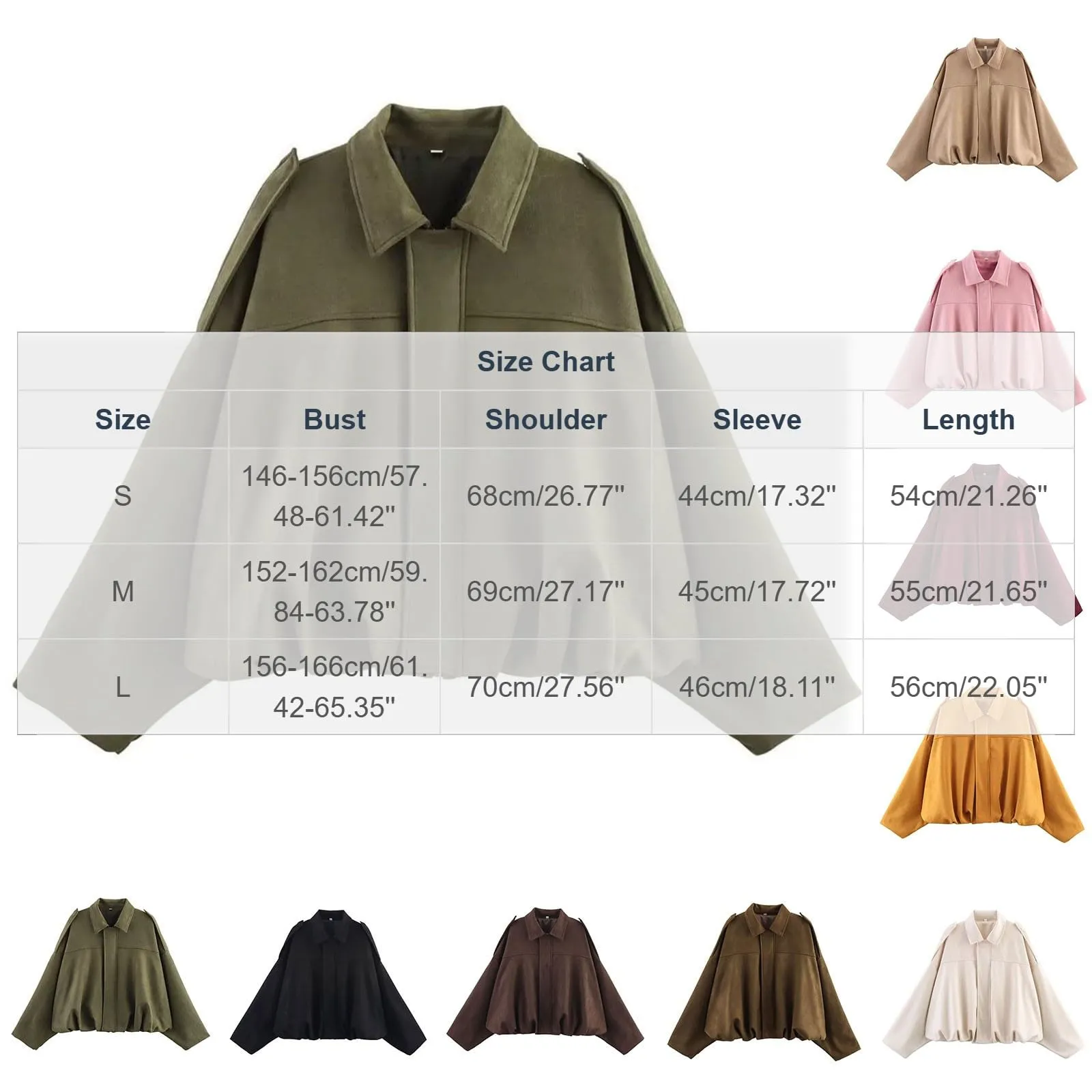 WZMYDBD Giacca Bomber Donna in Finta Pelle Scamosciata con Risvolto e Zip - immagine 5
