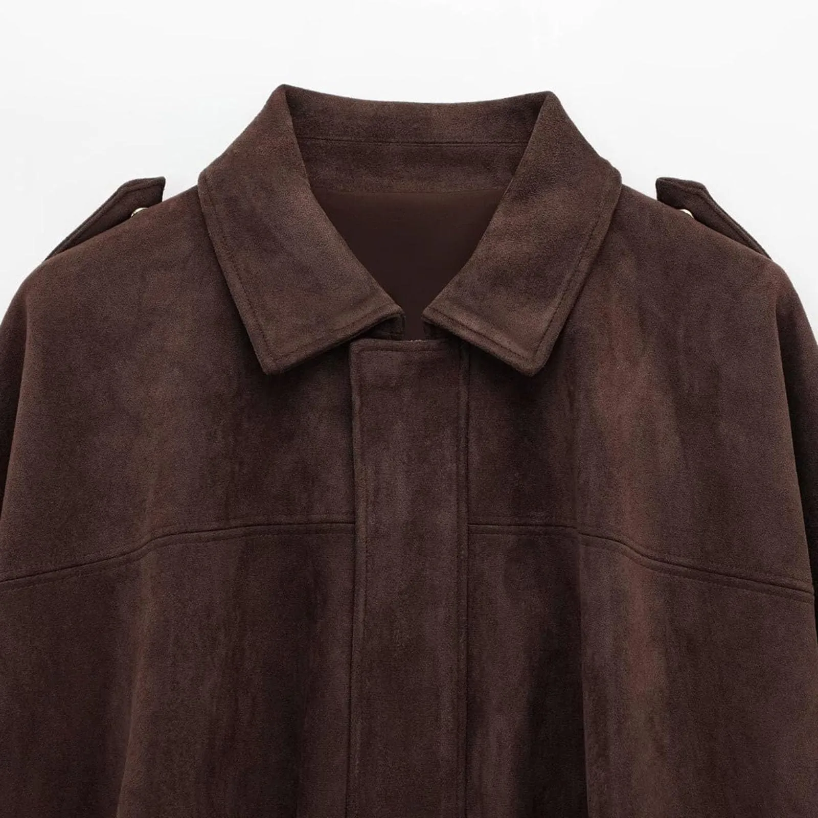 WZMYDBD Giacca Bomber Donna in Pelle Scamosciata con Risvolto e Zip - immagine 7